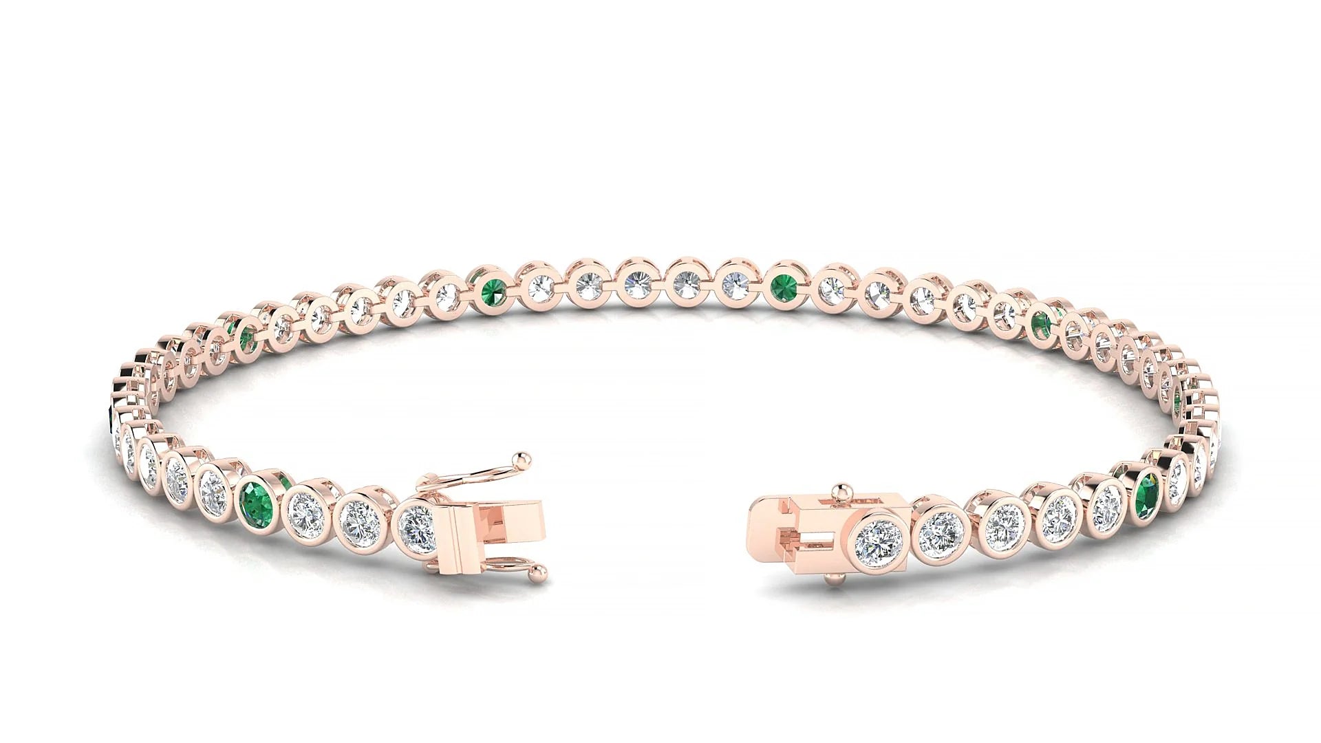 Avila 1-5 | 18k Rose Gold 2.5 mm Round Natural Emerald & Diamond Tennis Bracelet