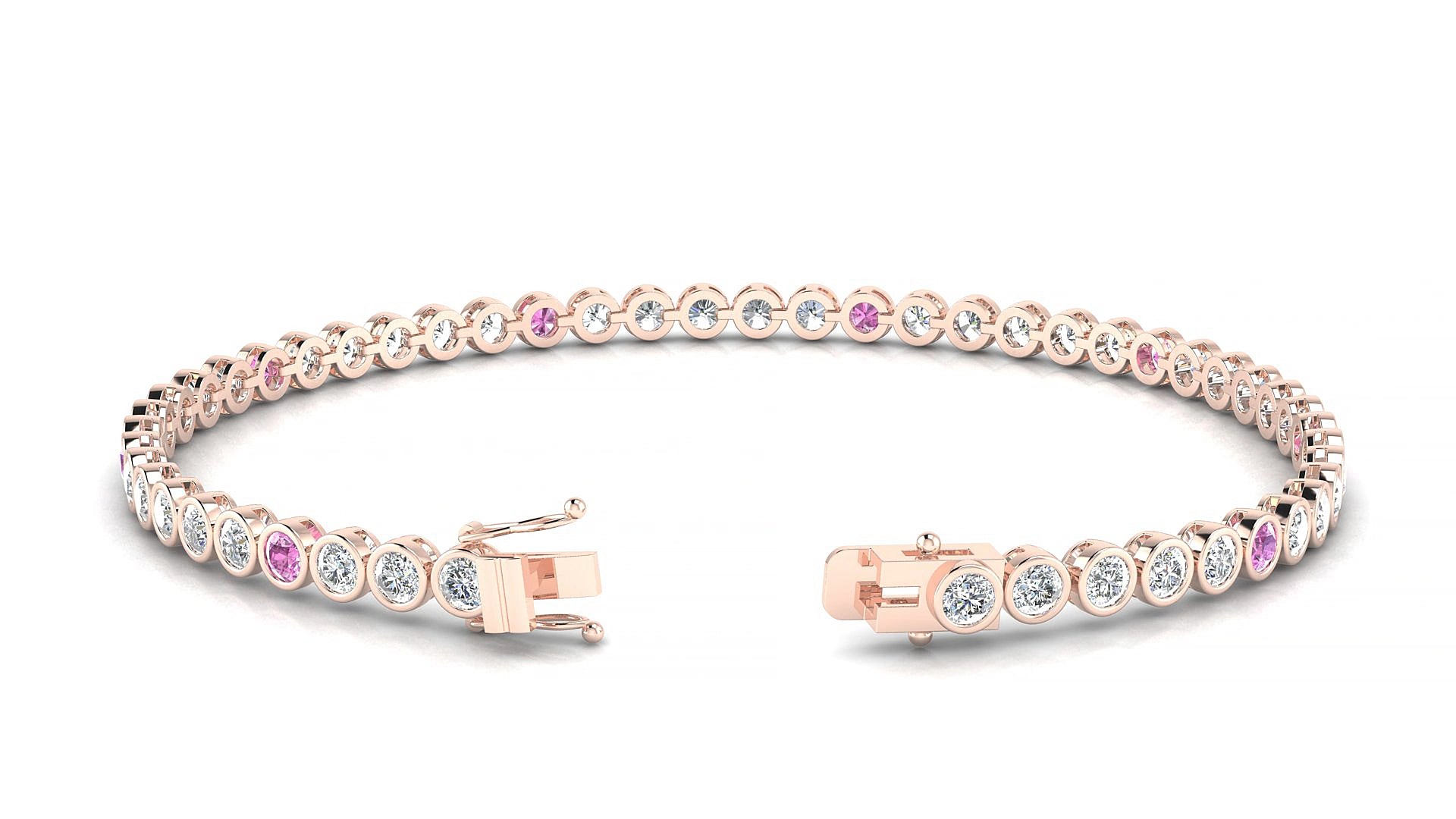 Avila 1-5 | 18k Rose Gold 2.5 mm Round Natural Pink Sapphire & Diamond 17 cm Tennis Bracelet
