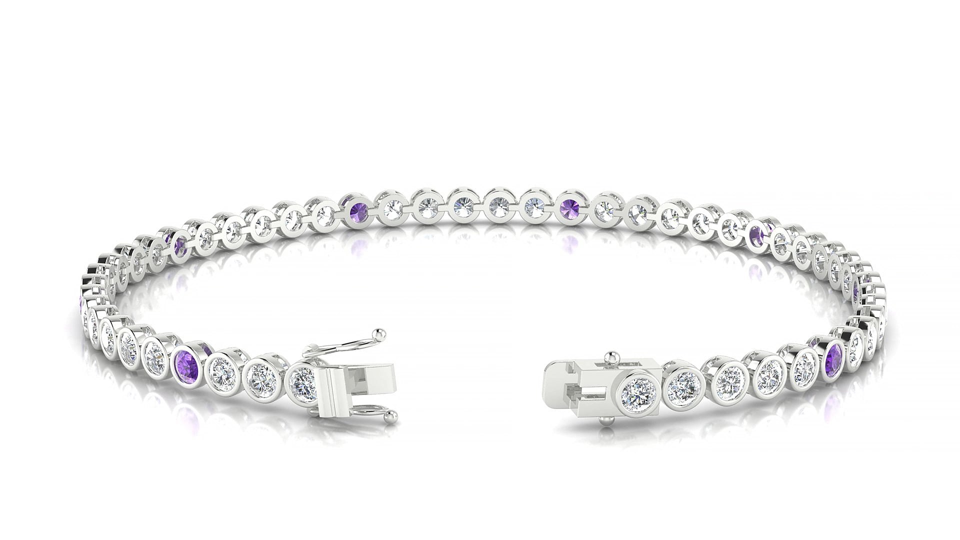 Avila 1-5 | 18k White Gold 2.5 mm Round Natural Amethyst & Diamond 15 cm Tennis Bracelet