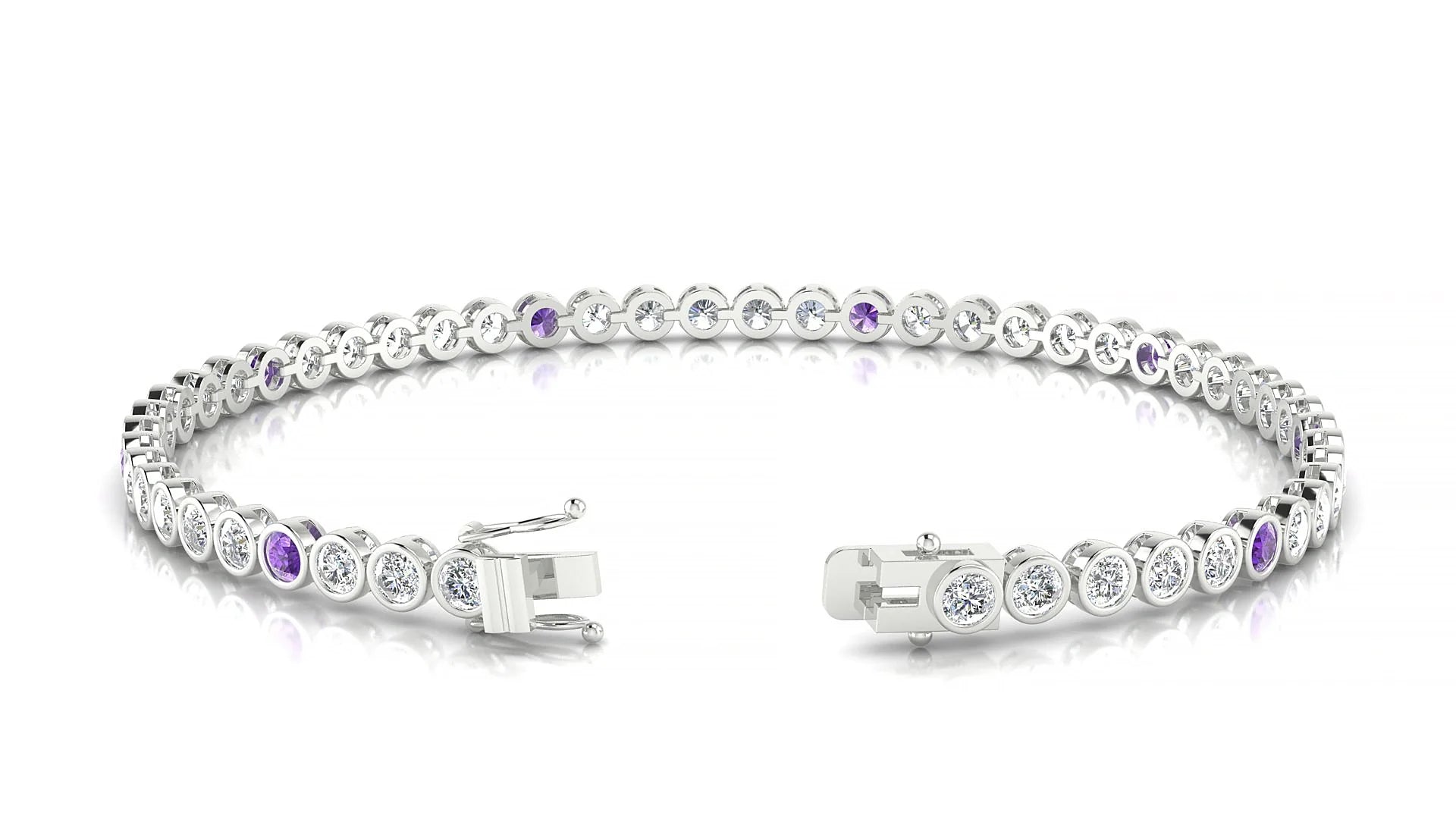 Avila 1-5 | 18k White Gold 2.5 mm Round Natural Amethyst & Diamond Tennis Bracelet
