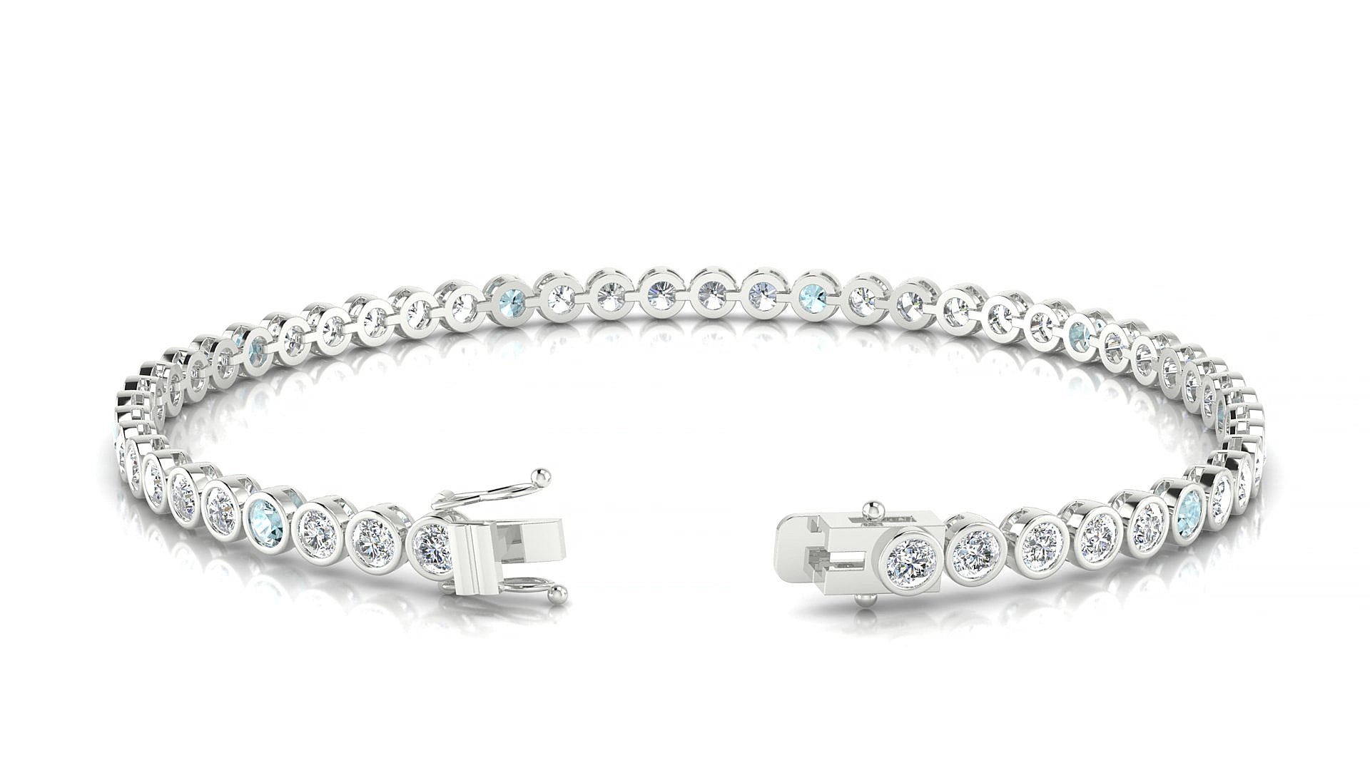 Avila 1-5 | 18k White Gold 2.5 mm Round Natural Aquamarine & Diamond 15 cm Tennis Bracelet