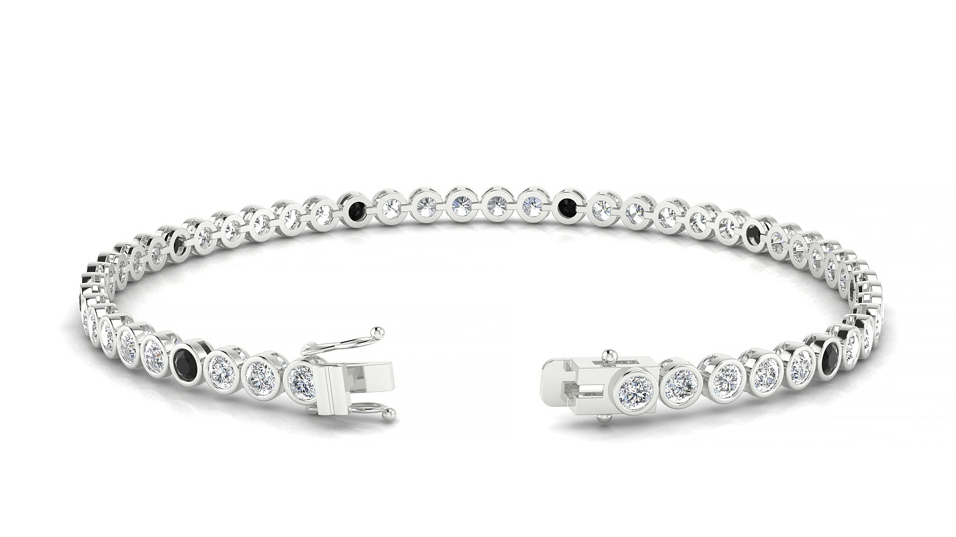 Avila 1-5 | 18k White Gold 2.5 mm Round Natural Black Diamond & Diamond 19 cm Tennis Bracelet