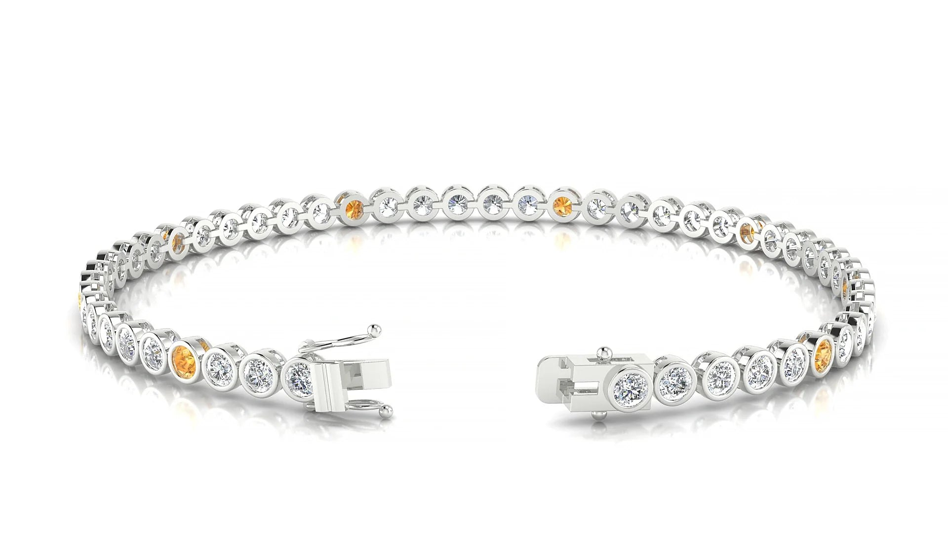 Avila 1-5 | 18k White Gold 2.5 mm Round Natural Citrine & Diamond Tennis Bracelet