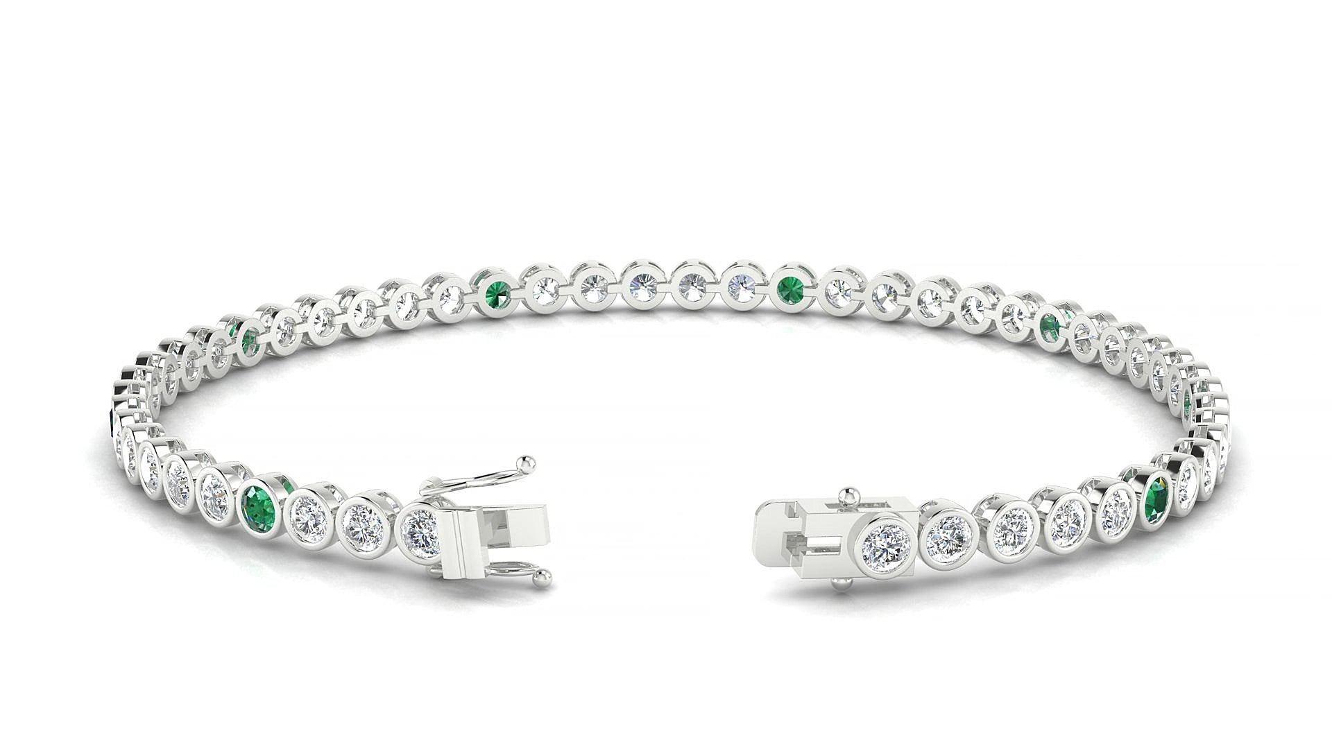 Avila 1-5 | 18k White Gold 2.5 mm Round Natural Emerald & Diamond 15 cm Tennis Bracelet
