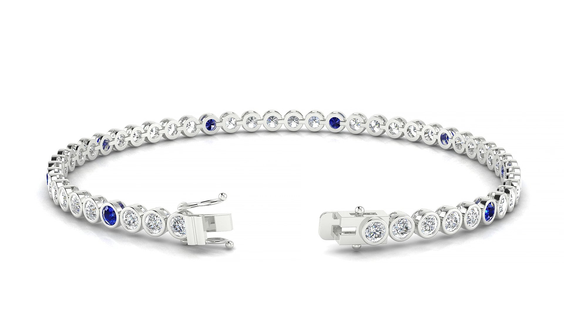 Avila 1-5 | 18k White Gold 2.5 mm Round Natural Sapphire & Diamond 15 cm Tennis Bracelet