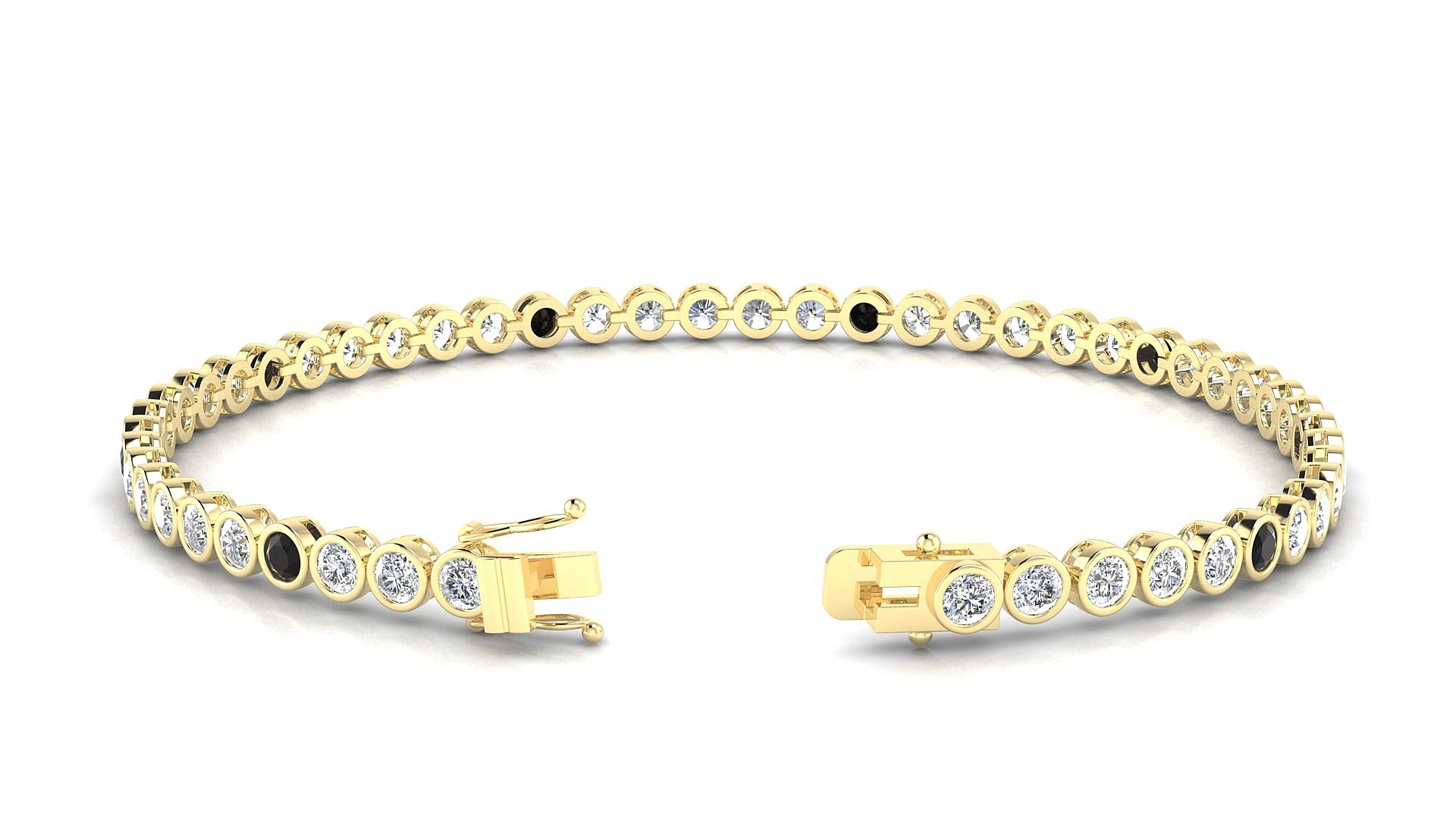 Avila 1-5 | 18k Yellow Gold 2.5 mm Round Natural Black Diamond & Diamond 19 cm Tennis Bracelet