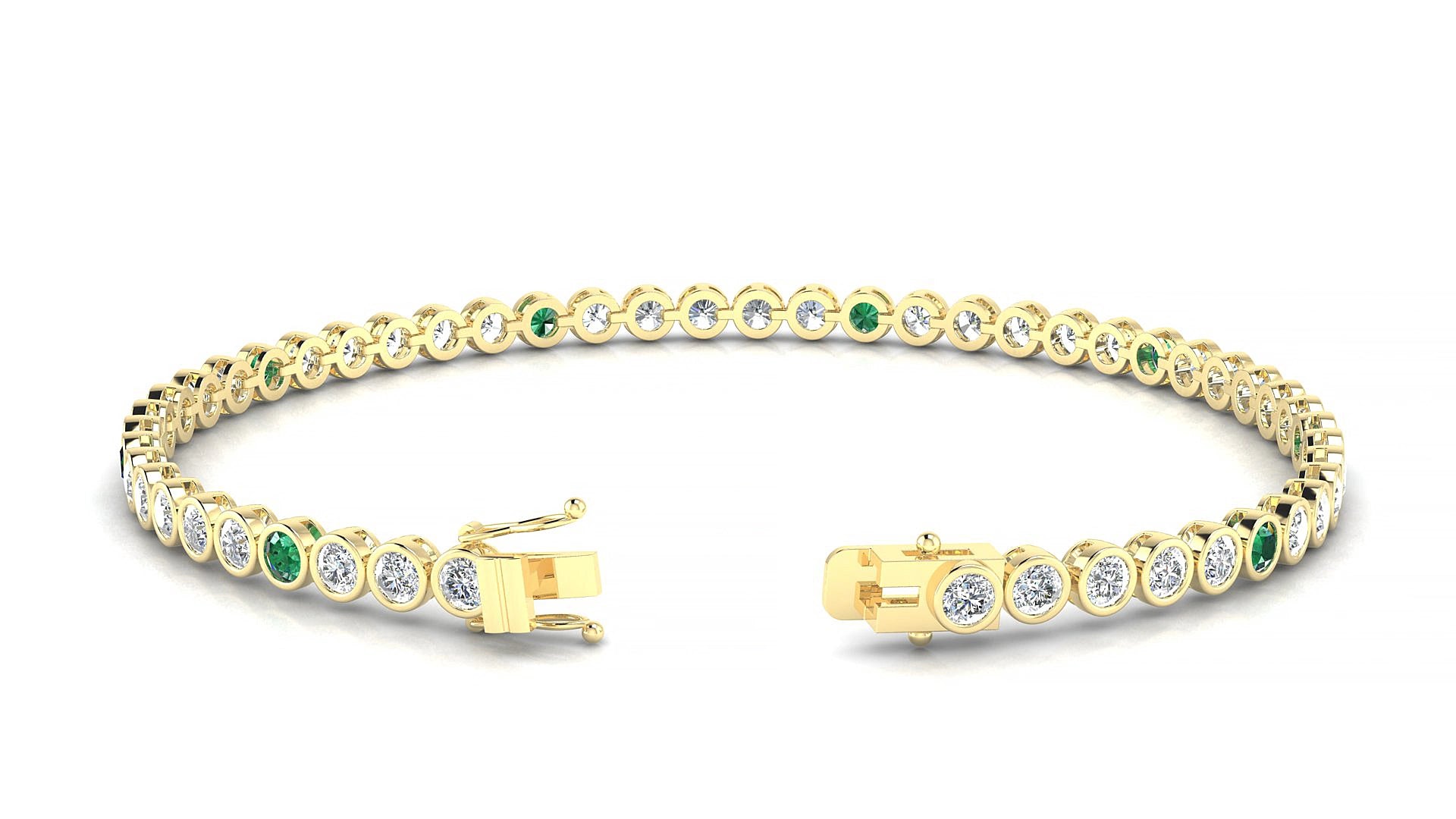 Avila 1-5 | 18k Yellow Gold 2.5 mm Round Natural Emerald & Diamond 15 cm Tennis Bracelet