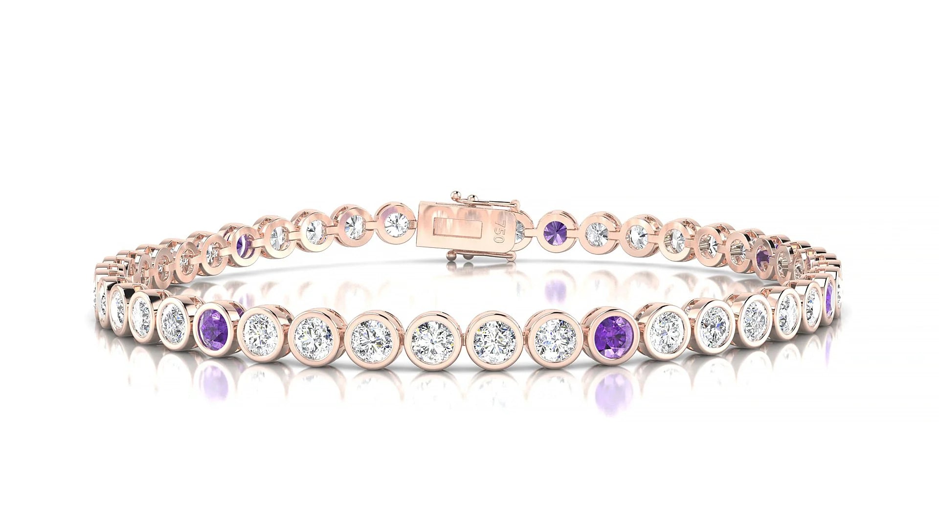 Avila 1-5 | 18k Rose Gold 3 mm Round Natural Amethyst & Diamond Tennis Bracelet