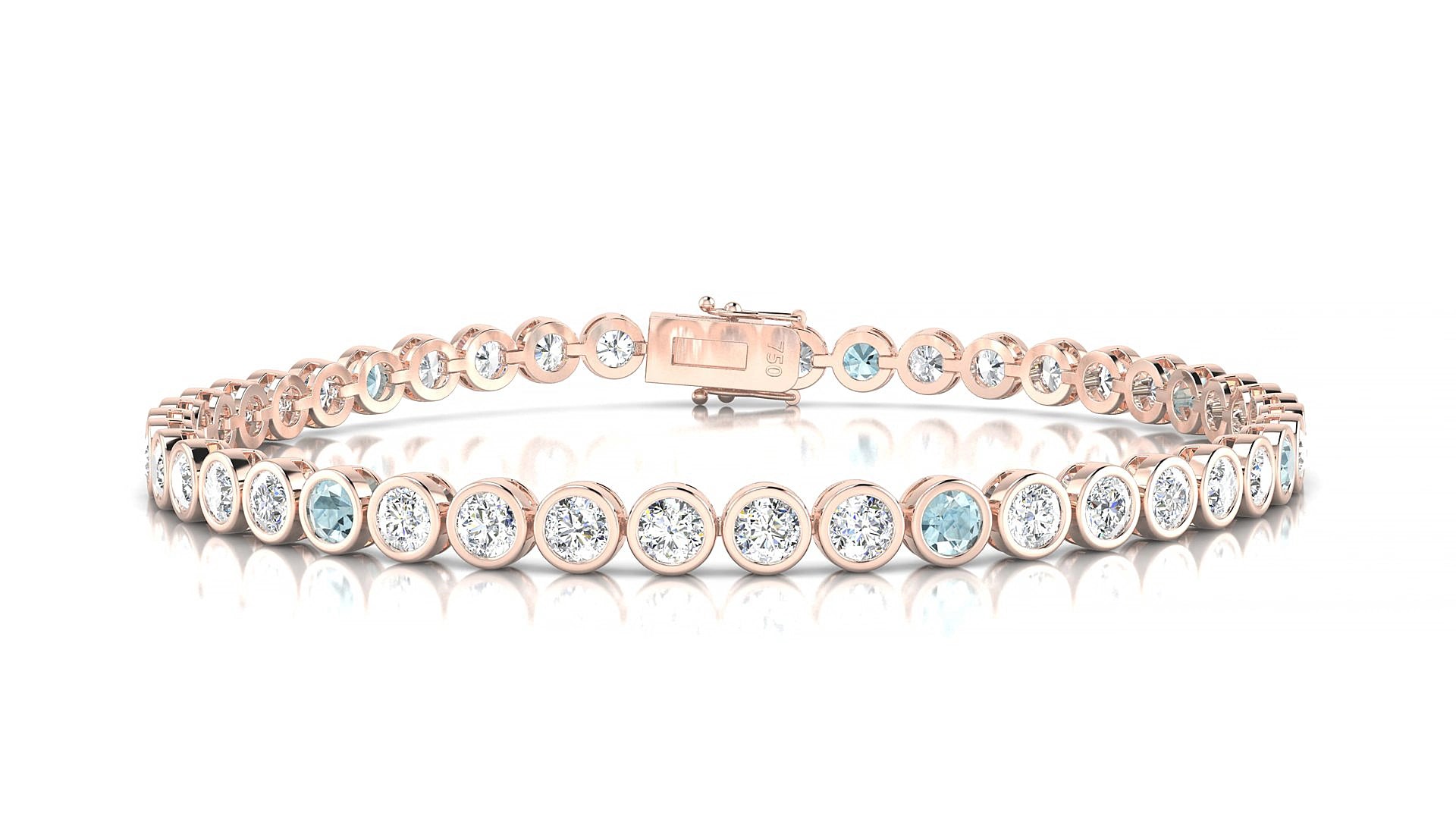 Avila 1-5 | 18k Rose Gold 3 mm Round Natural Aquamarine & Diamond 15 cm Tennis Bracelet