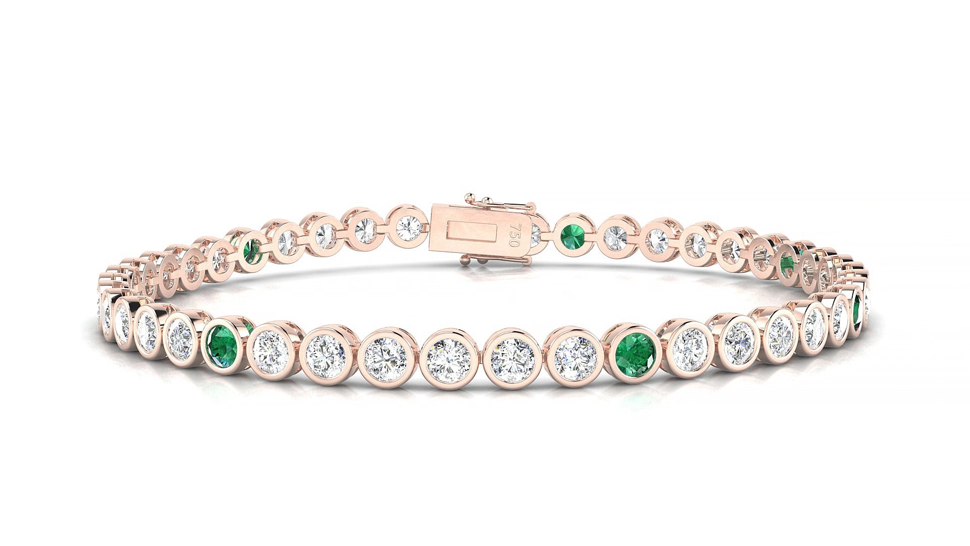 Avila 1-5 | 18k Rose Gold 3 mm Round Natural Emerald & Diamond 15 cm Tennis Bracelet