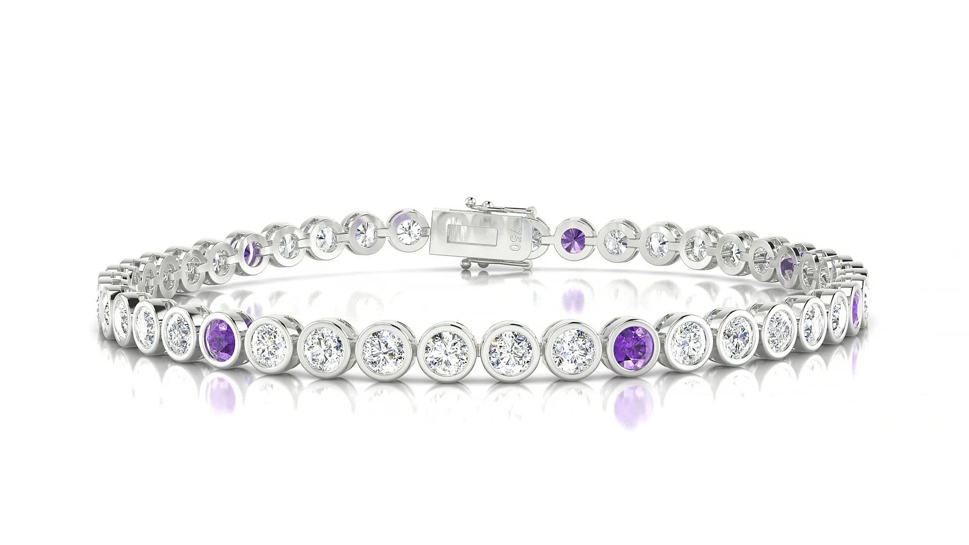 Avila 1-5 | 18k White Gold 3 mm Round Natural Amethyst & Diamond Tennis Bracelet