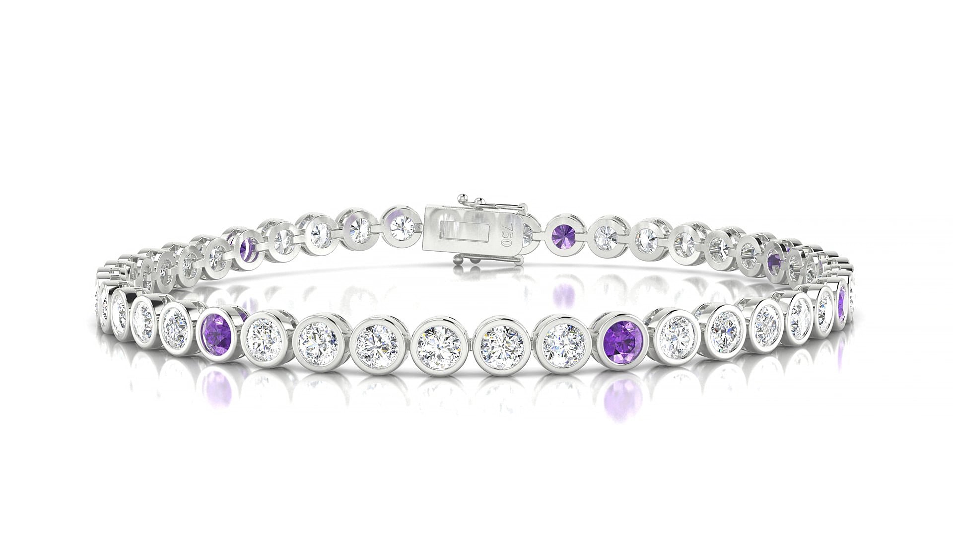 Avila 1-5 | 18k White Gold 3 mm Round Natural Amethyst & Diamond 15 cm Tennis Bracelet