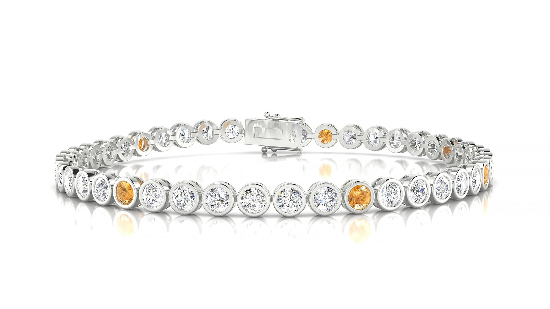 Avila 1-5 | 18k White Gold 3 mm Round Natural Citrine & Diamond 15 cm Tennis Bracelet