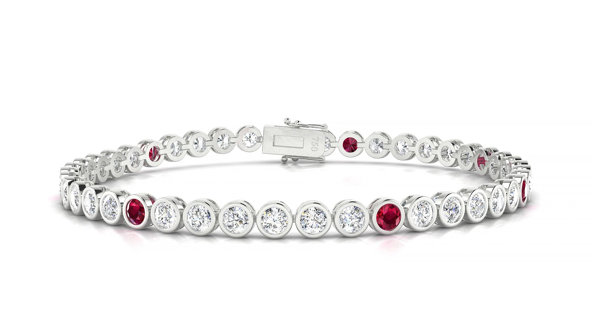 Avila 1-5 | 18k White Gold 3 mm Round Natural Ruby & Diamond 15 cm Tennis Bracelet