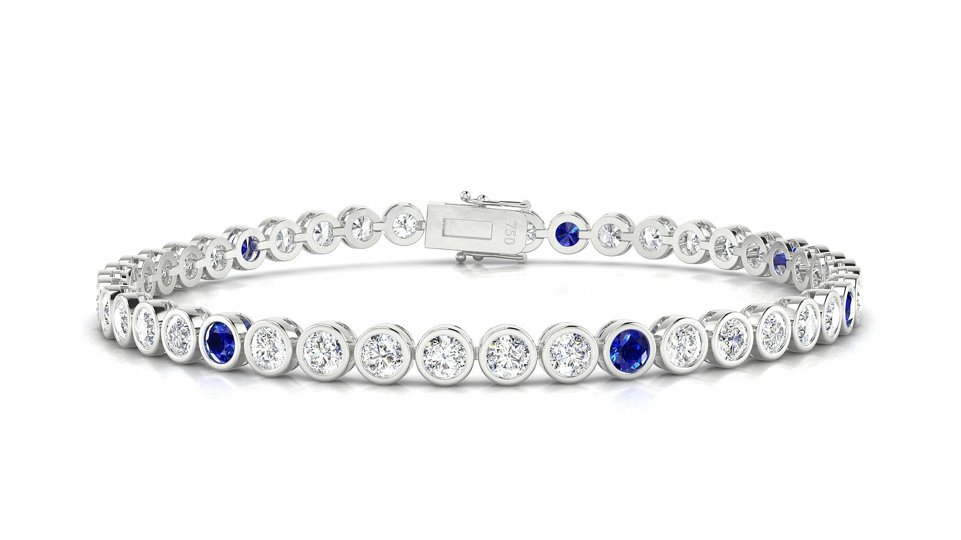 Avila 1-5 | 18k White Gold 3 mm Round Natural Sapphire & Diamond 15 cm Tennis Bracelet