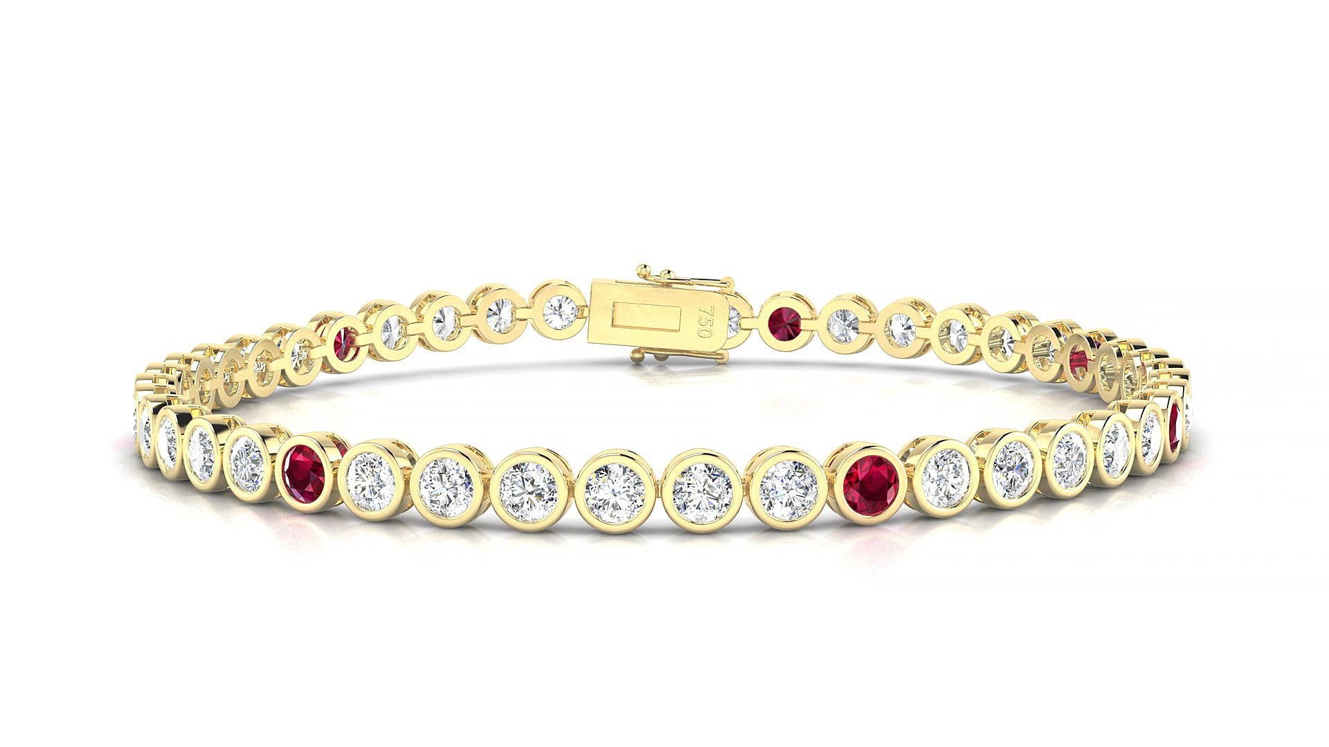 Avila 1-5 | 18k Yellow Gold 3 mm Round Natural Ruby & Diamond 15 cm Tennis Bracelet