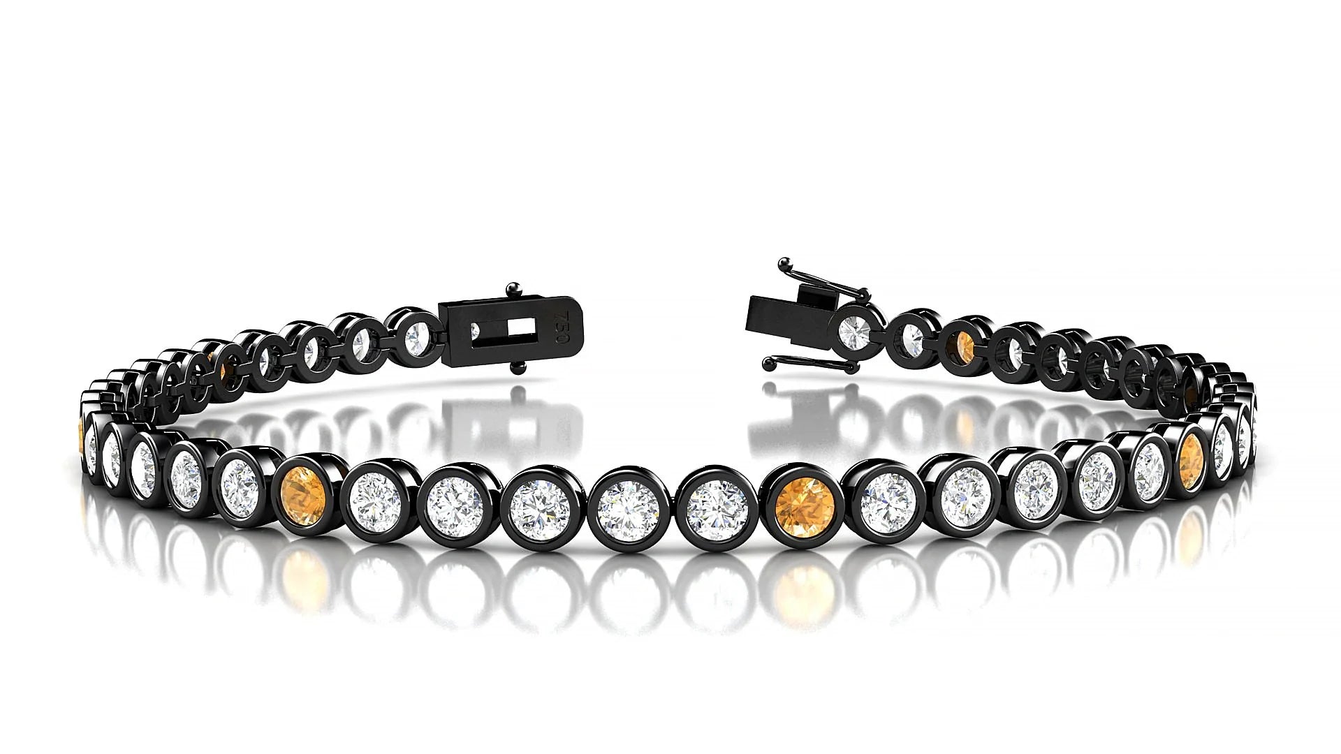 Avila 1-5 | 18k Black Gold 3 mm Round Natural Citrine & Diamond Tennis Bracelet