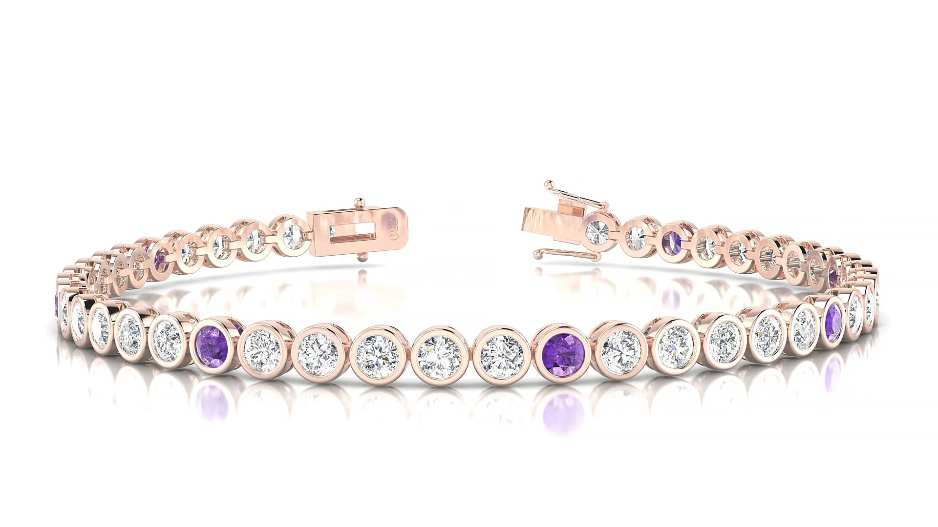 Avila 1-5 | 18k Rose Gold 3 mm Round Natural Amethyst & Diamond Tennis Bracelet