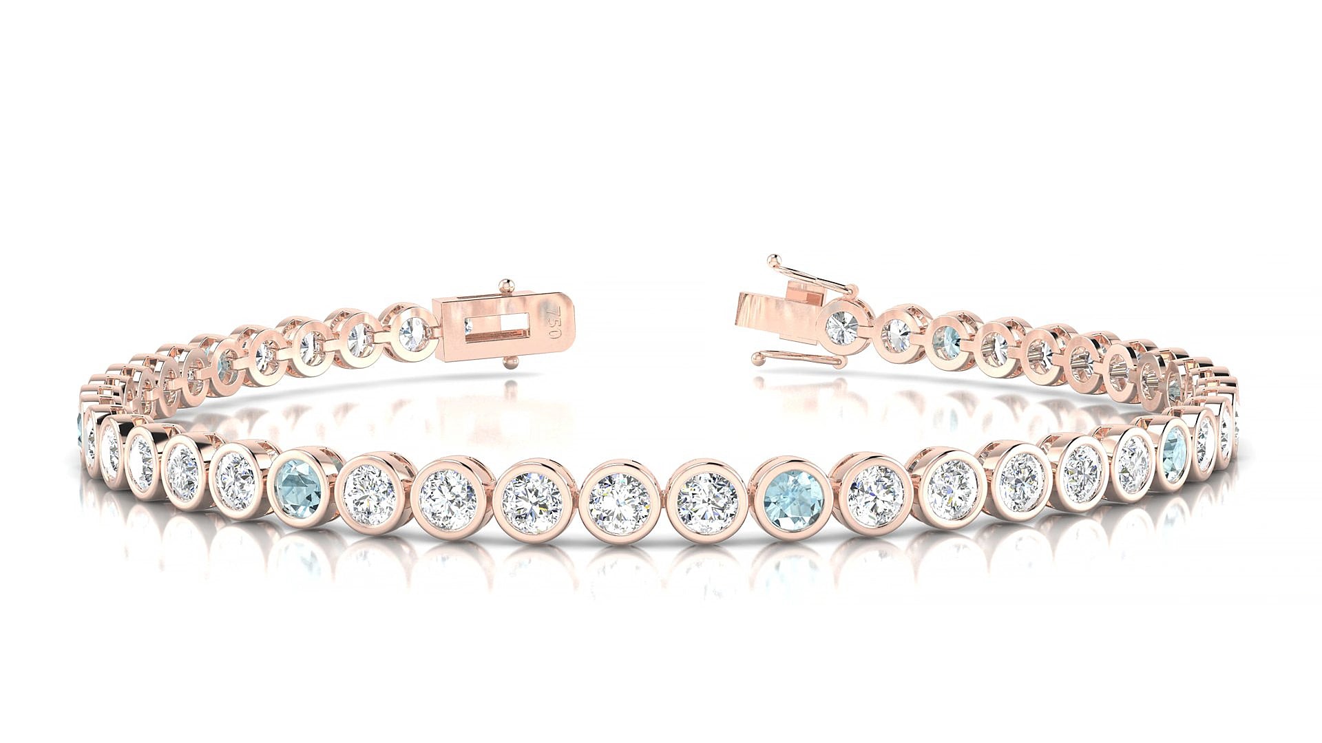 Avila 1-5 | 18k Rose Gold 3 mm Round Natural Aquamarine & Diamond 15 cm Tennis Bracelet