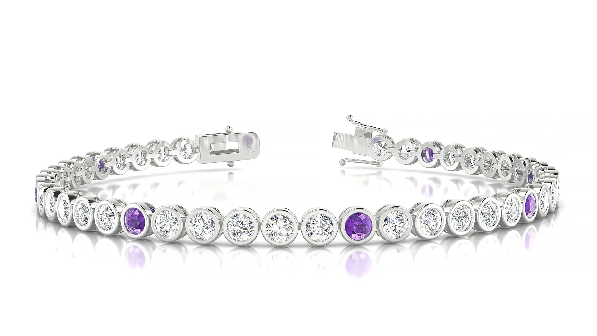 Avila 1-5 | 18k White Gold 3 mm Round Natural Amethyst & Diamond Tennis Bracelet