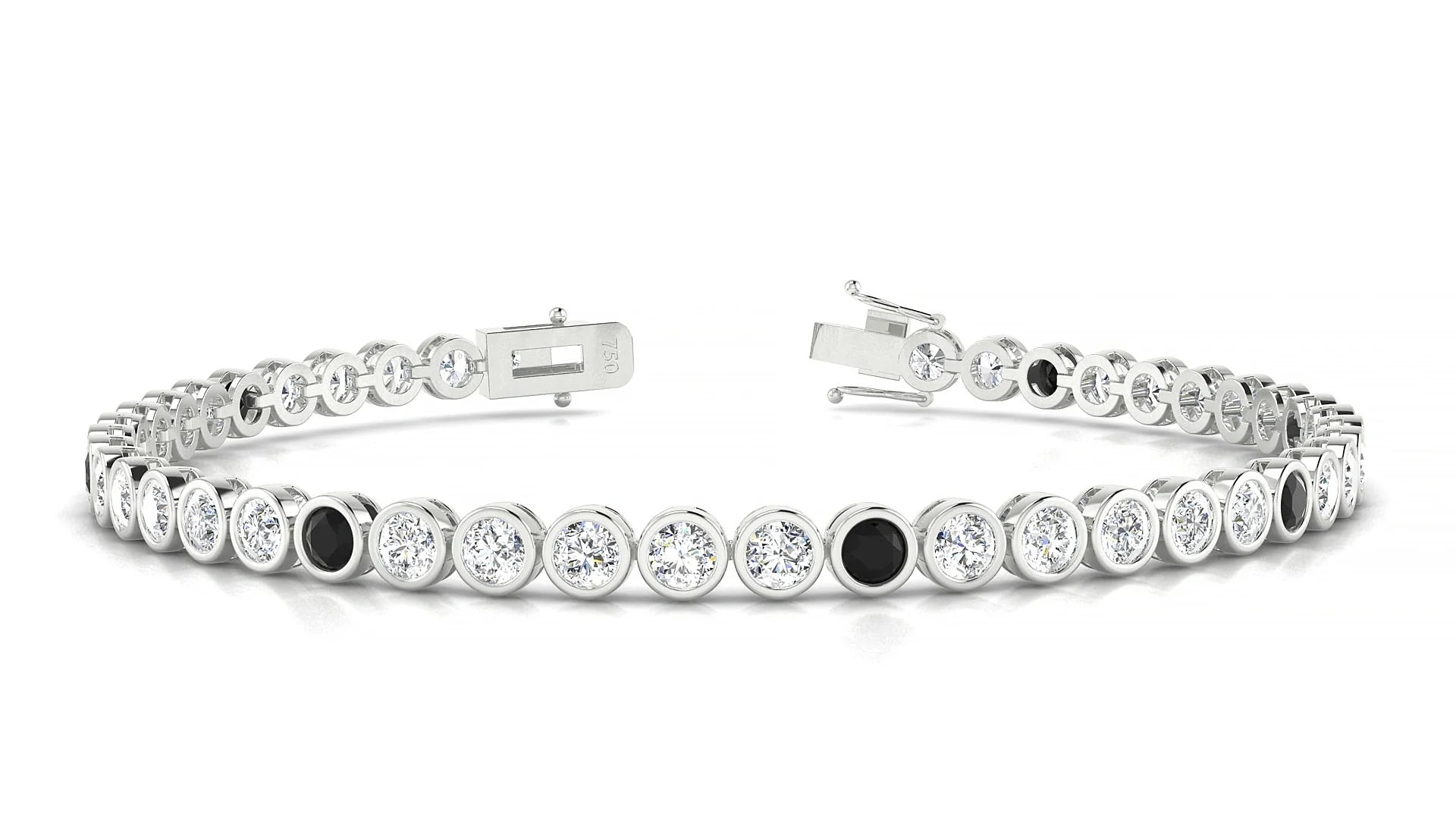 Avila 1-5 | 18k White Gold 3 mm Round Natural Black Diamond & Diamond Tennis Bracelet