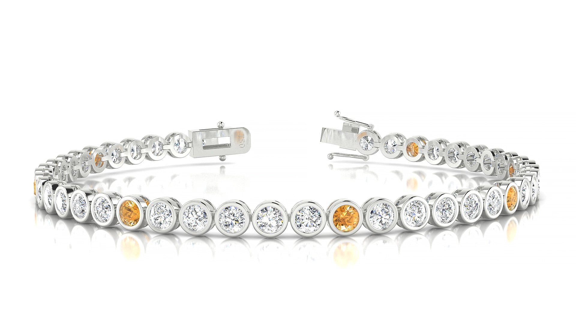 Avila 1-5 | 18k White Gold 3 mm Round Natural Citrine & Diamond 17 cm Tennis Bracelet