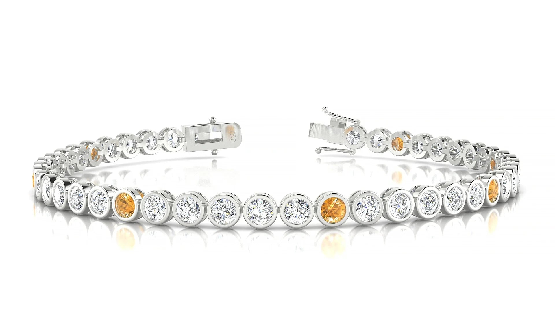 Avila 1-5 | 18k White Gold 3 mm Round Natural Citrine & Diamond Tennis Bracelet