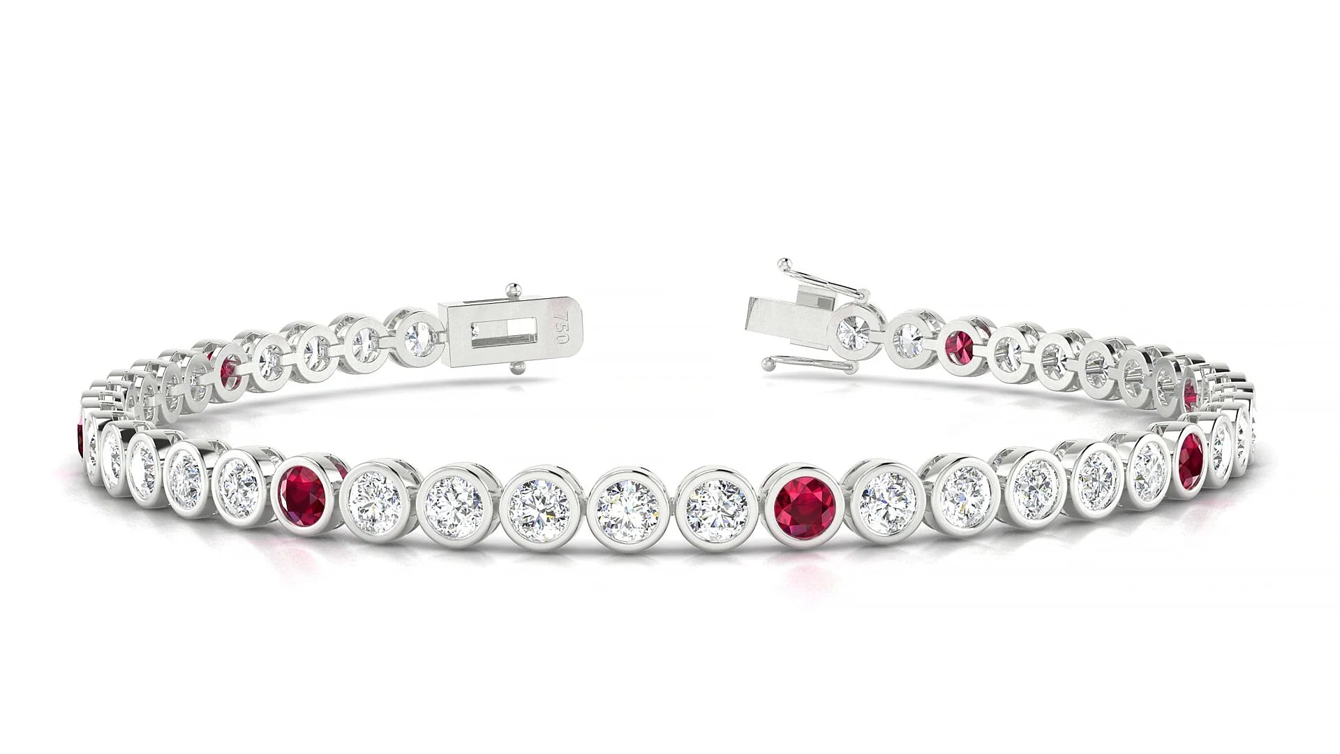 Avila 1-5 | 18k White Gold 3 mm Round Natural Ruby & Diamond Tennis Bracelet