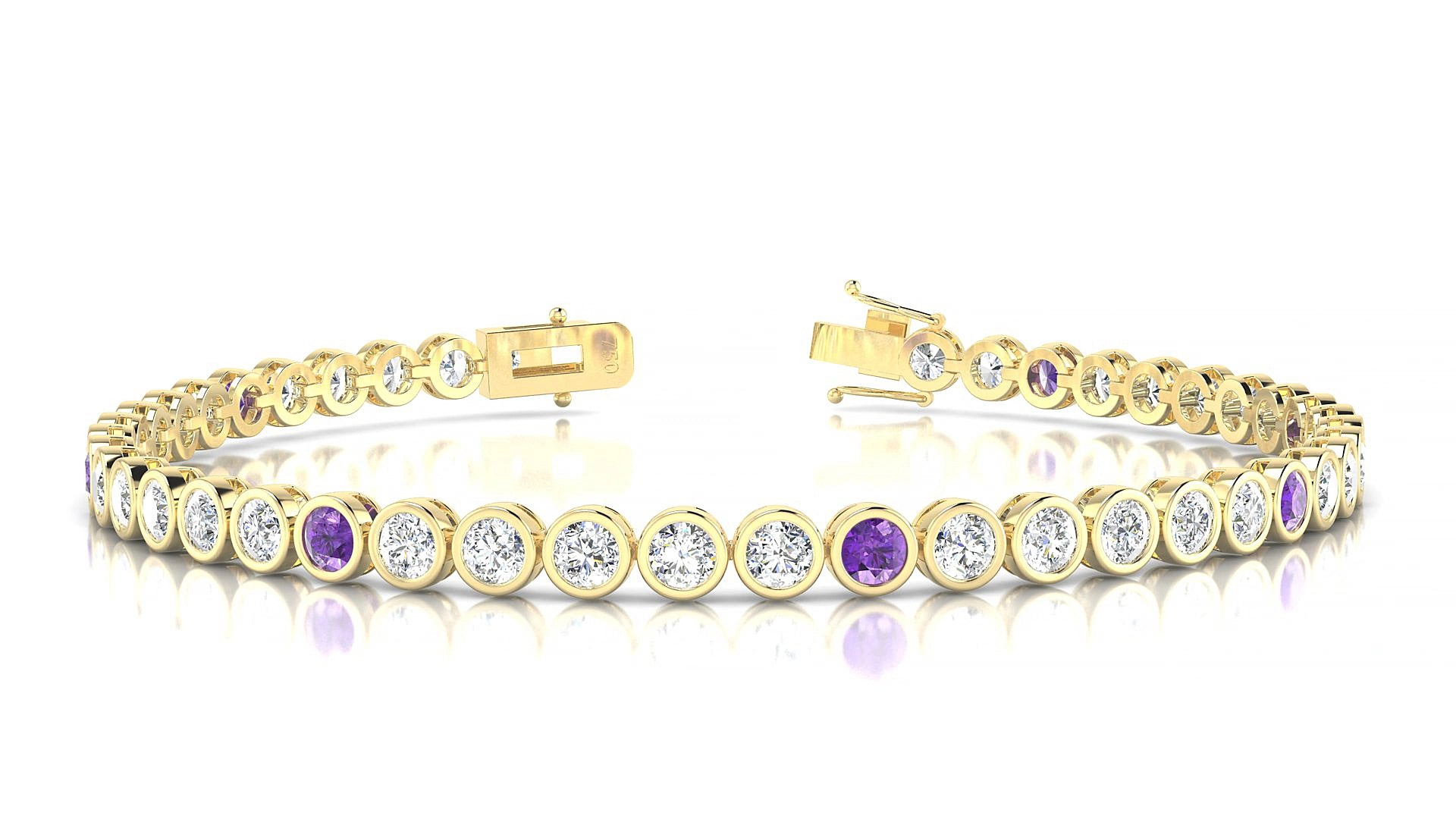 Avila 1-5 | 18k Yellow Gold 3 mm Round Natural Amethyst & Diamond 18 cm Tennis Bracelet