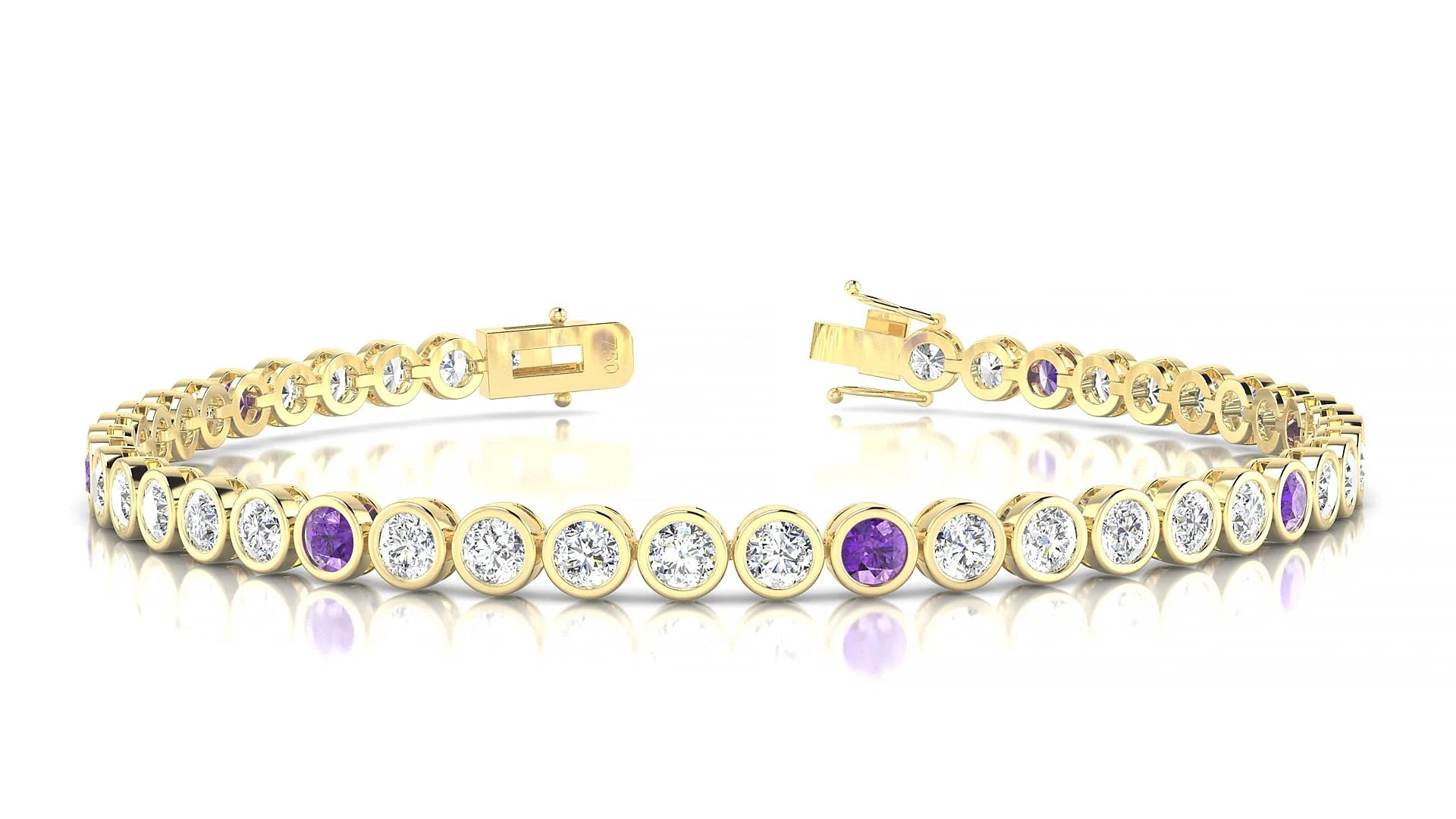 Avila 1-5 | 18k Yellow Gold 3 mm Round Natural Amethyst & Diamond Tennis Bracelet