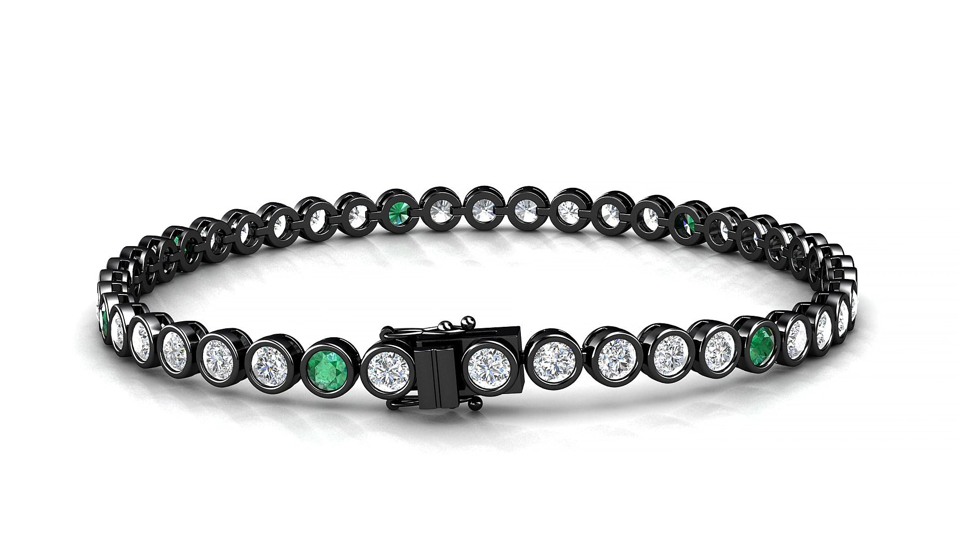 Avila 1-5 | 18k Black Gold 3 mm Round Natural Emerald & Diamond 15 cm Tennis Bracelet