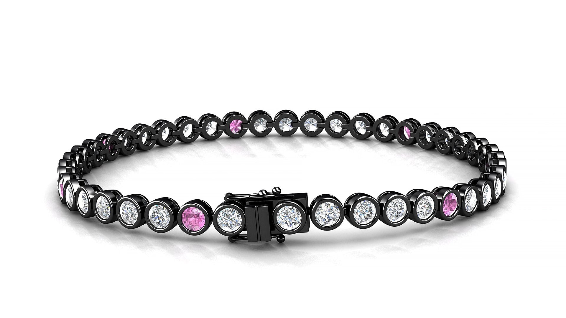Avila 1-5 | 18k Black Gold 3 mm Round Natural Pink Sapphire & Diamond 18 cm Tennis Bracelet