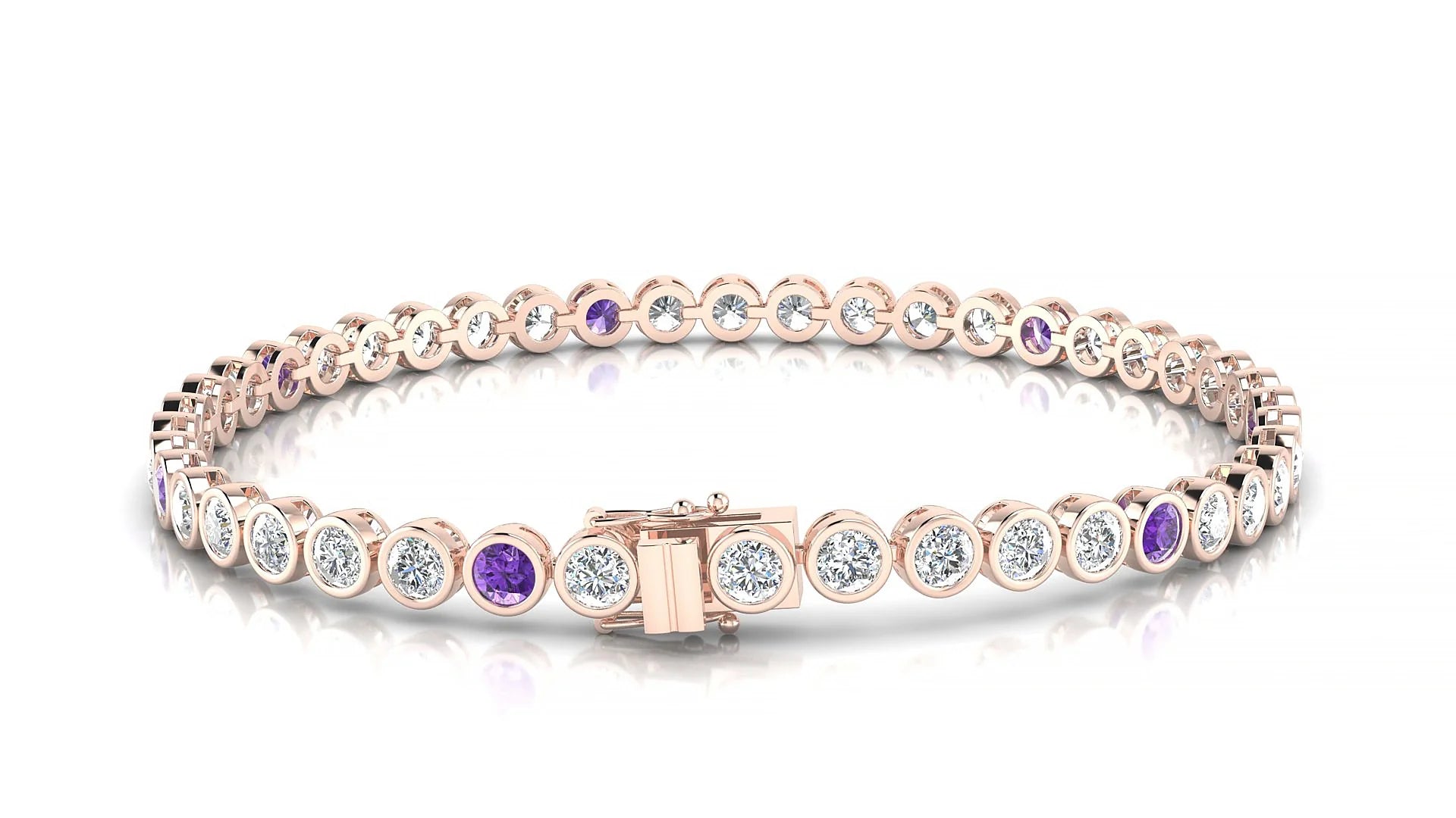 Avila 1-5 | 18k Rose Gold 3 mm Round Natural Amethyst & Diamond Tennis Bracelet