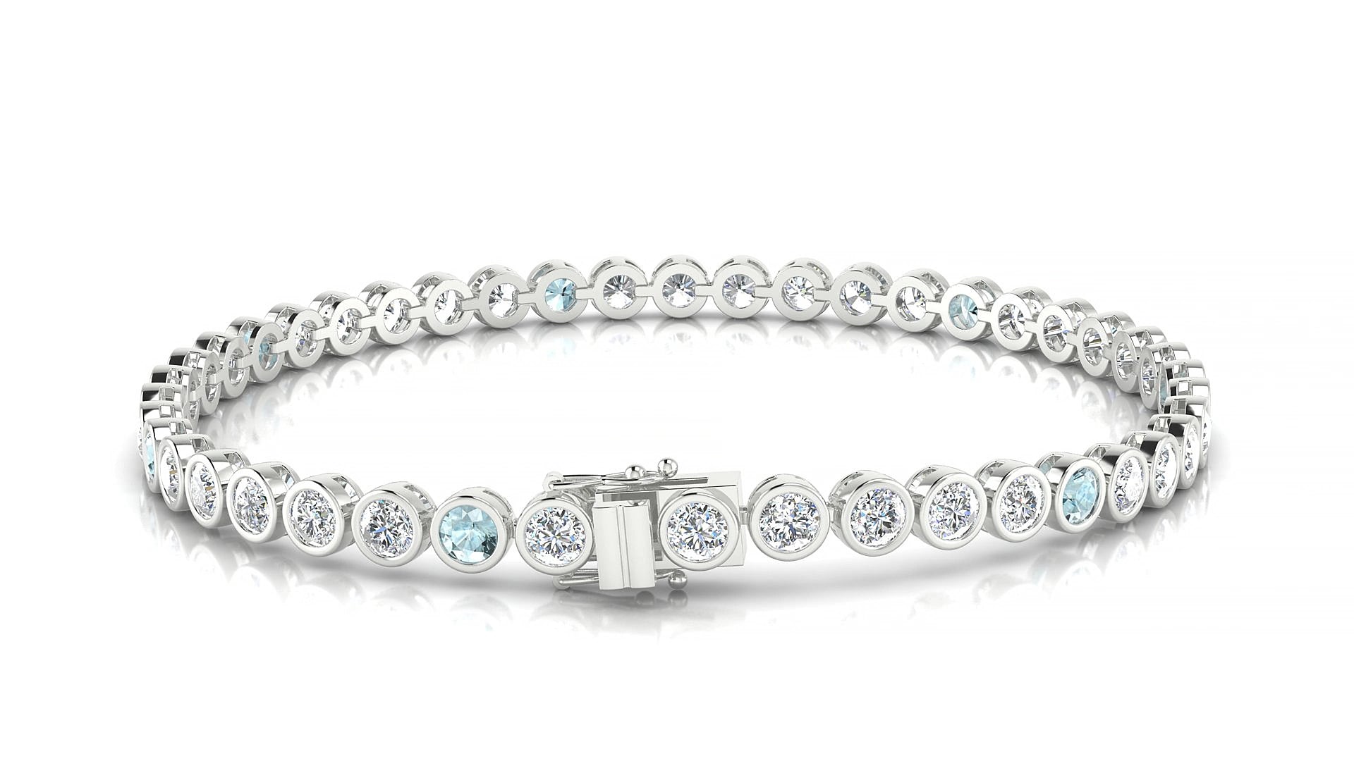 Avila 1-5 | 18k White Gold 3 mm Round Natural Aquamarine & Diamond 15 cm Tennis Bracelet