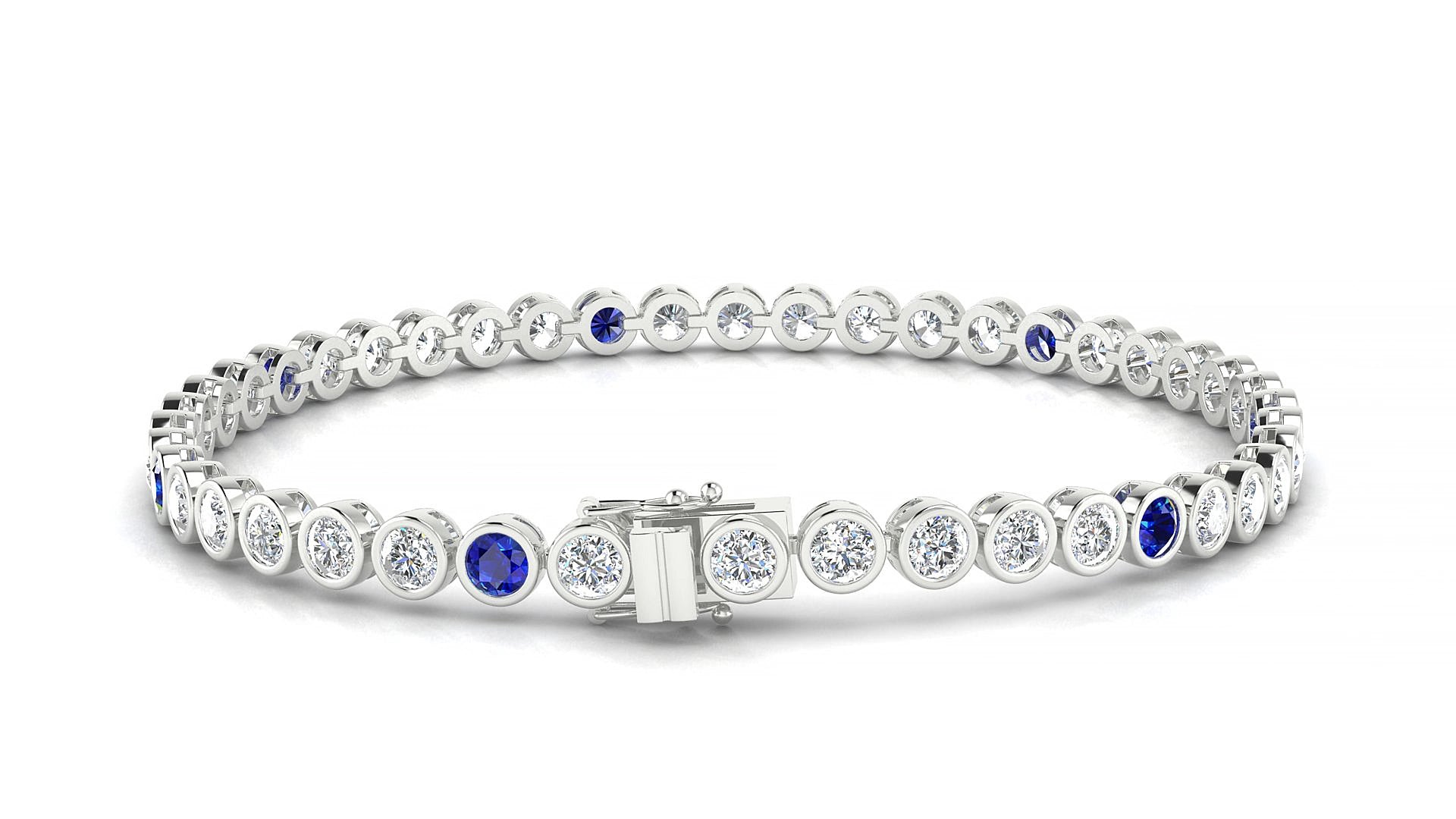 Avila 1-5 | 18k White Gold 3 mm Round Natural Sapphire & Diamond 16 cm Tennis Bracelet
