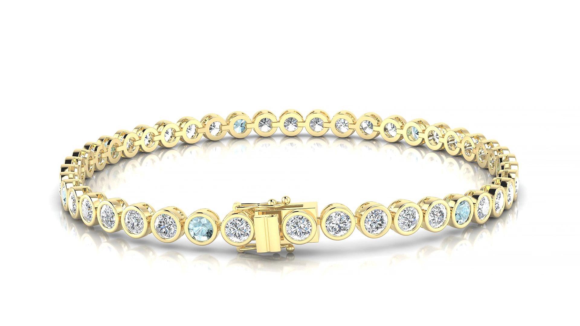 Avila 1-5 | 18k Yellow Gold 3 mm Round Natural Aquamarine & Diamond 15 cm Tennis Bracelet