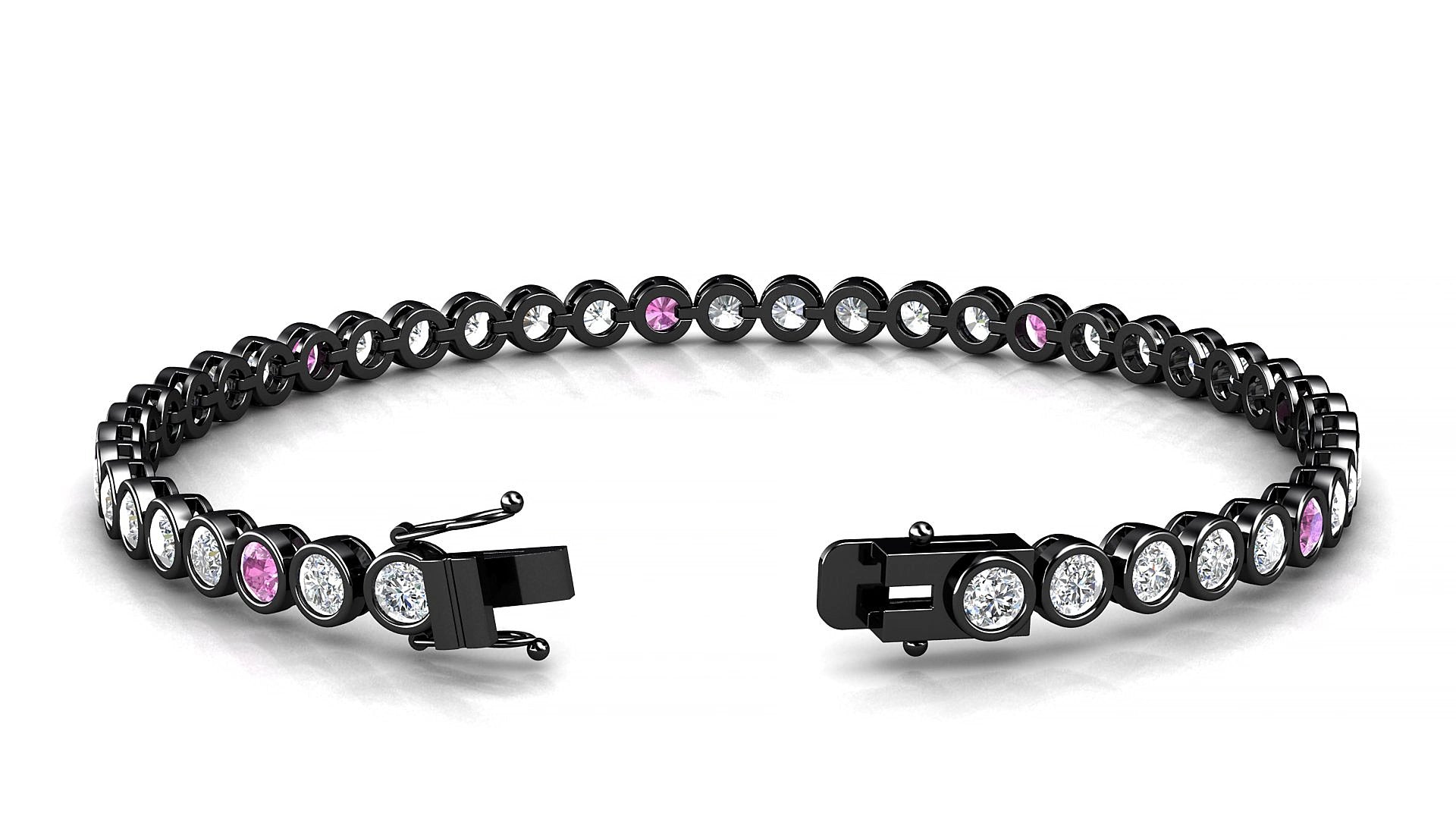 Avila 1-5 | 18k Black Gold 3 mm Round Natural Pink Sapphire & Diamond 19 cm Tennis Bracelet