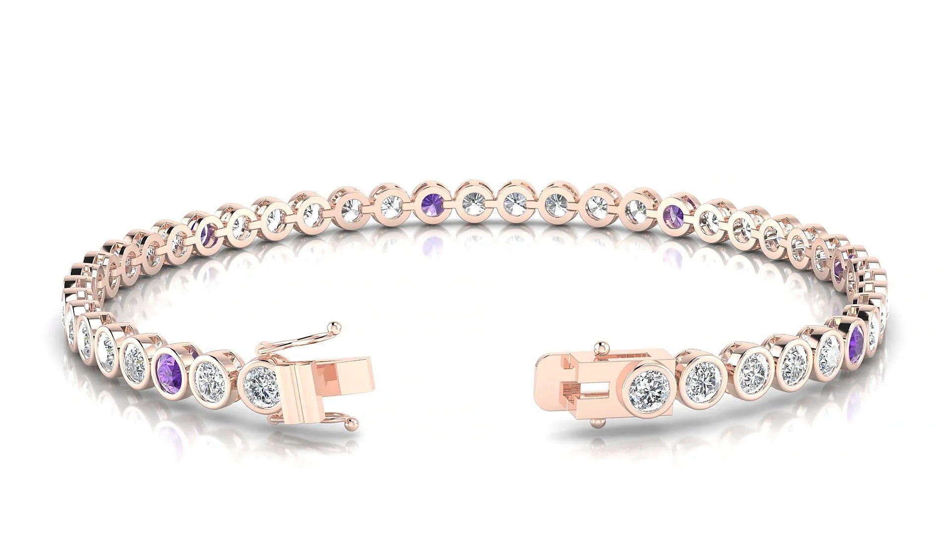 Avila 1-5 | 18k Rose Gold 3 mm Round Natural Amethyst & Diamond Tennis Bracelet