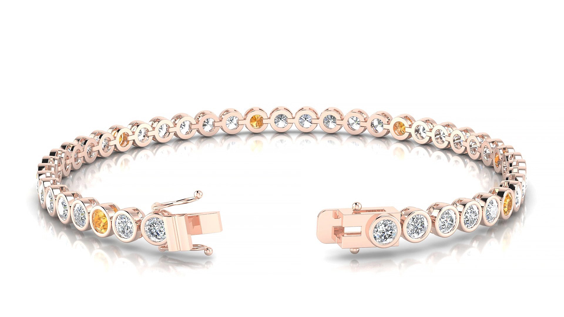 Avila 1-5 | 18k Rose Gold 3 mm Round Natural Citrine & Diamond 17 cm Tennis Bracelet