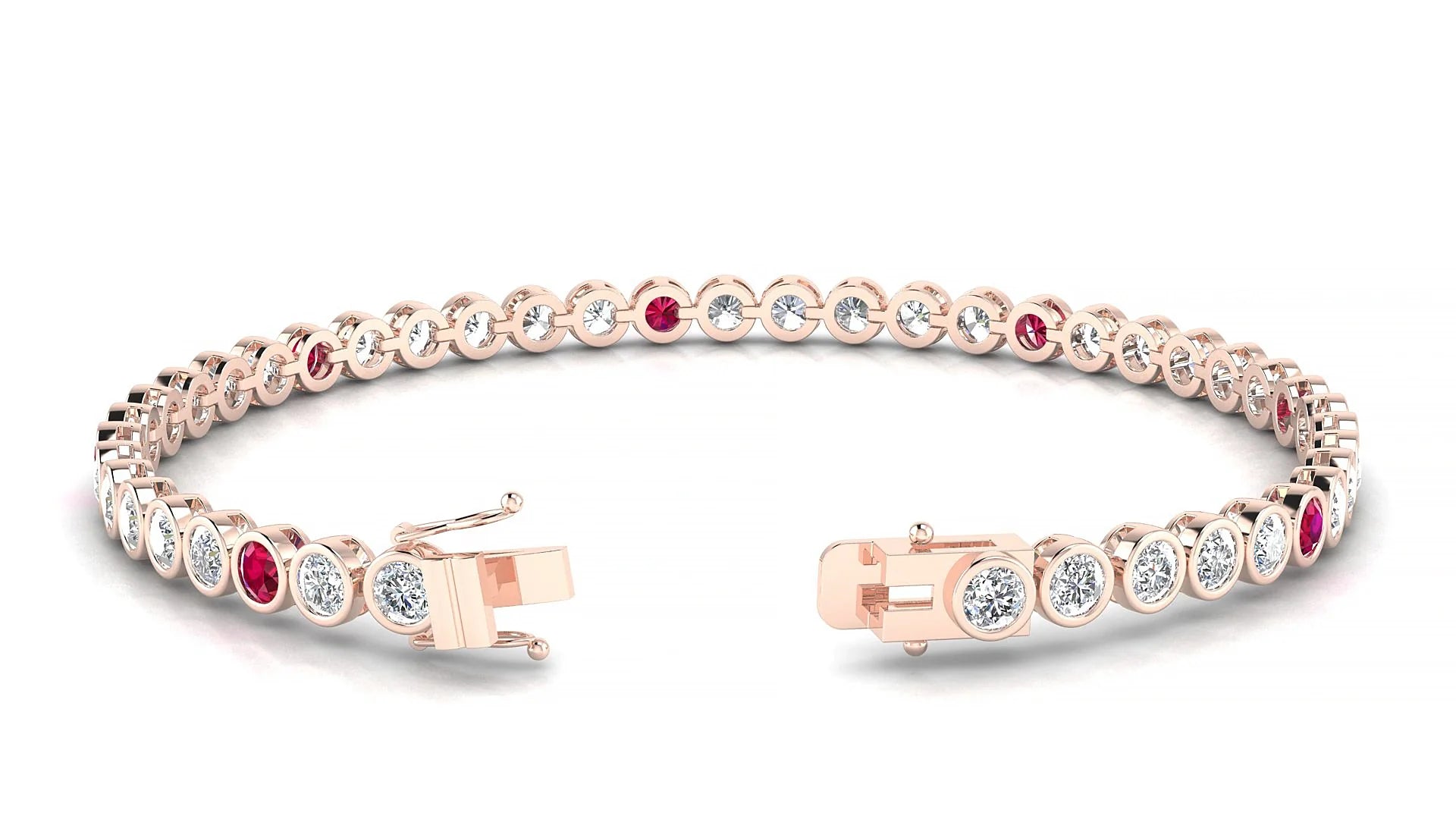 Avila 1-5 | 18k Rose Gold 3 mm Round Natural Ruby & Diamond Tennis Bracelet