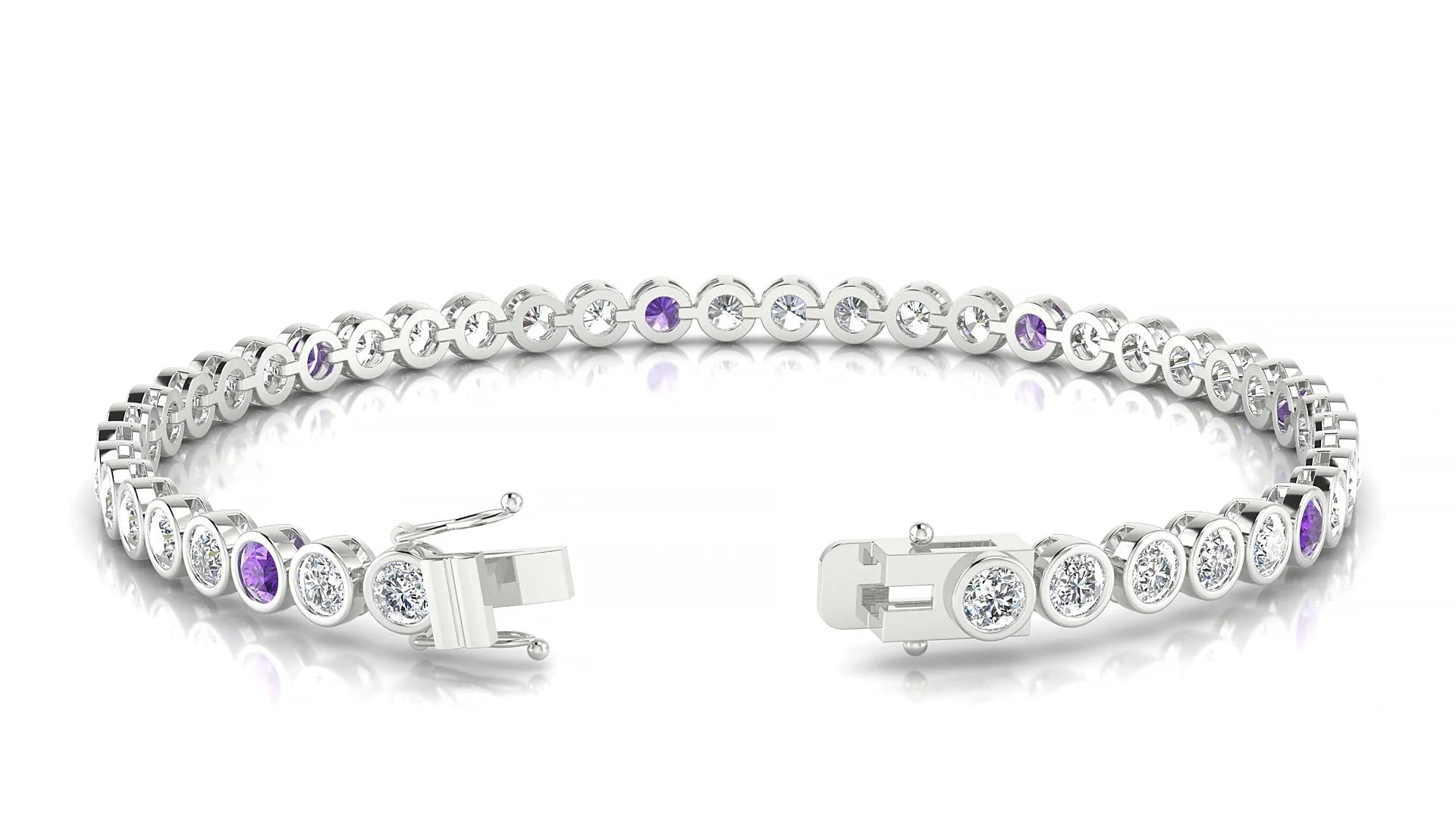 Avila 1-5 | 18k White Gold 3 mm Round Natural Amethyst & Diamond Tennis Bracelet