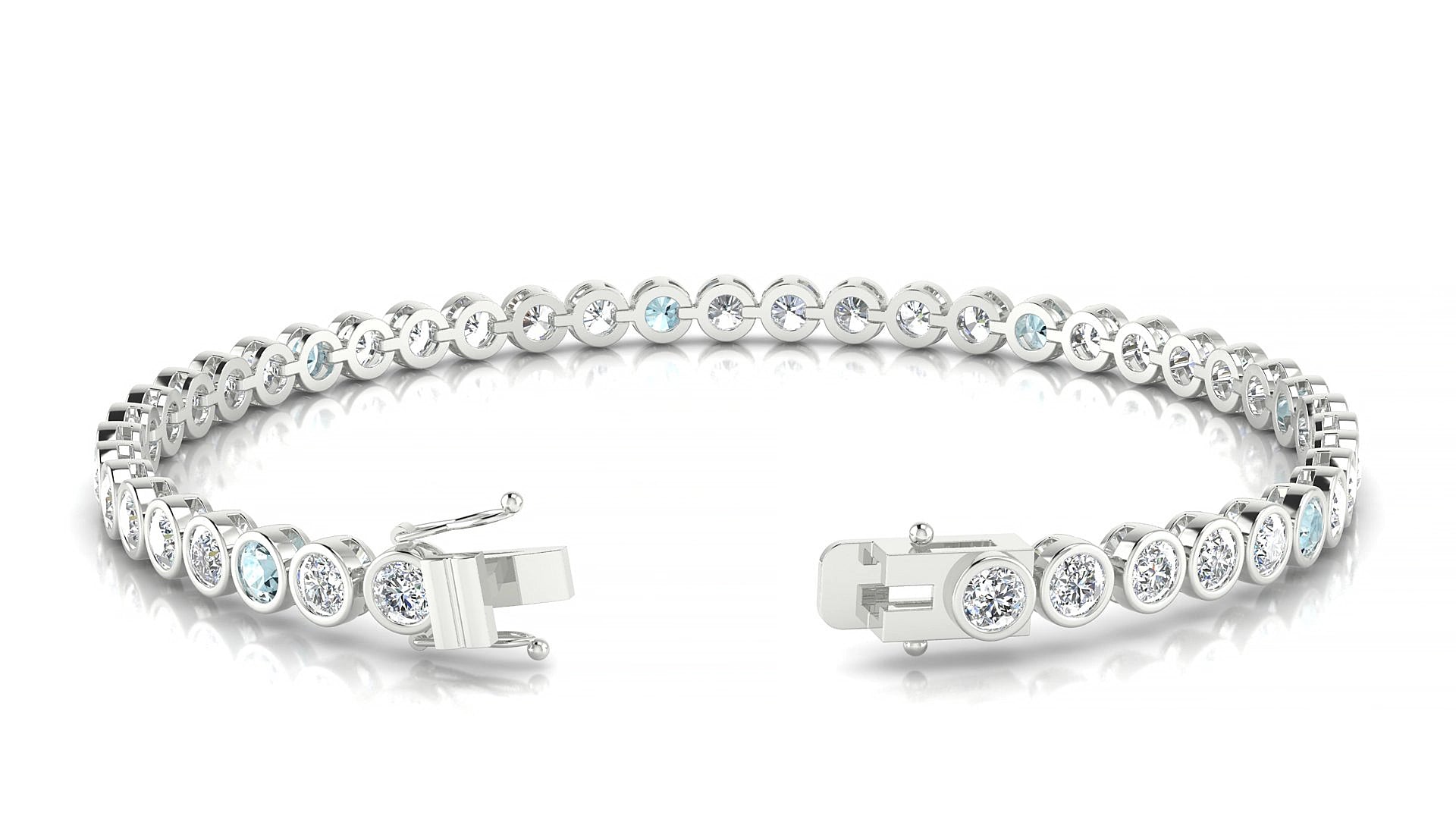 Avila 1-5 | 18k White Gold 3 mm Round Natural Aquamarine & Diamond 15 cm Tennis Bracelet