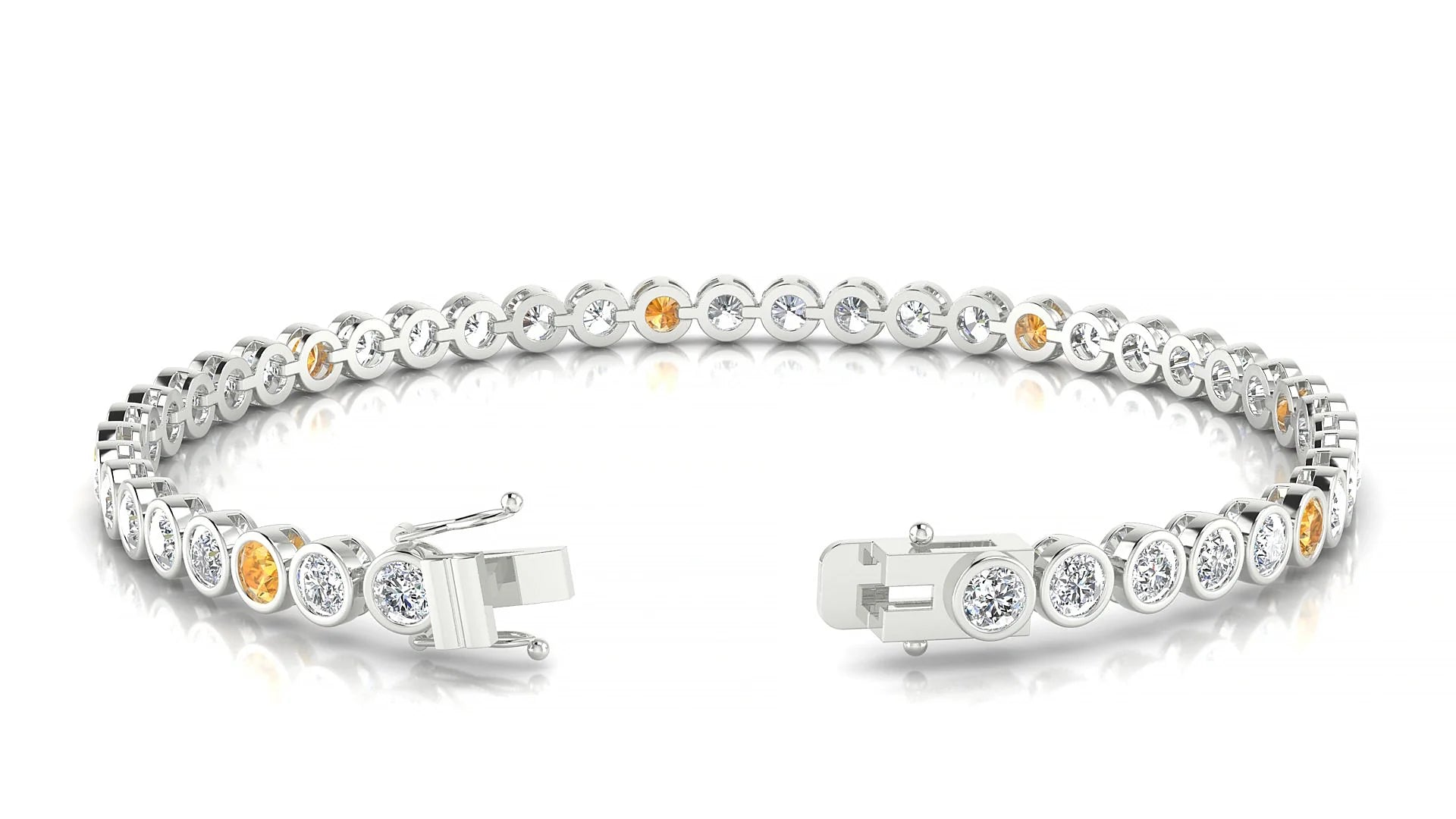 Avila 1-5 | 18k White Gold 3 mm Round Natural Citrine & Diamond Tennis Bracelet