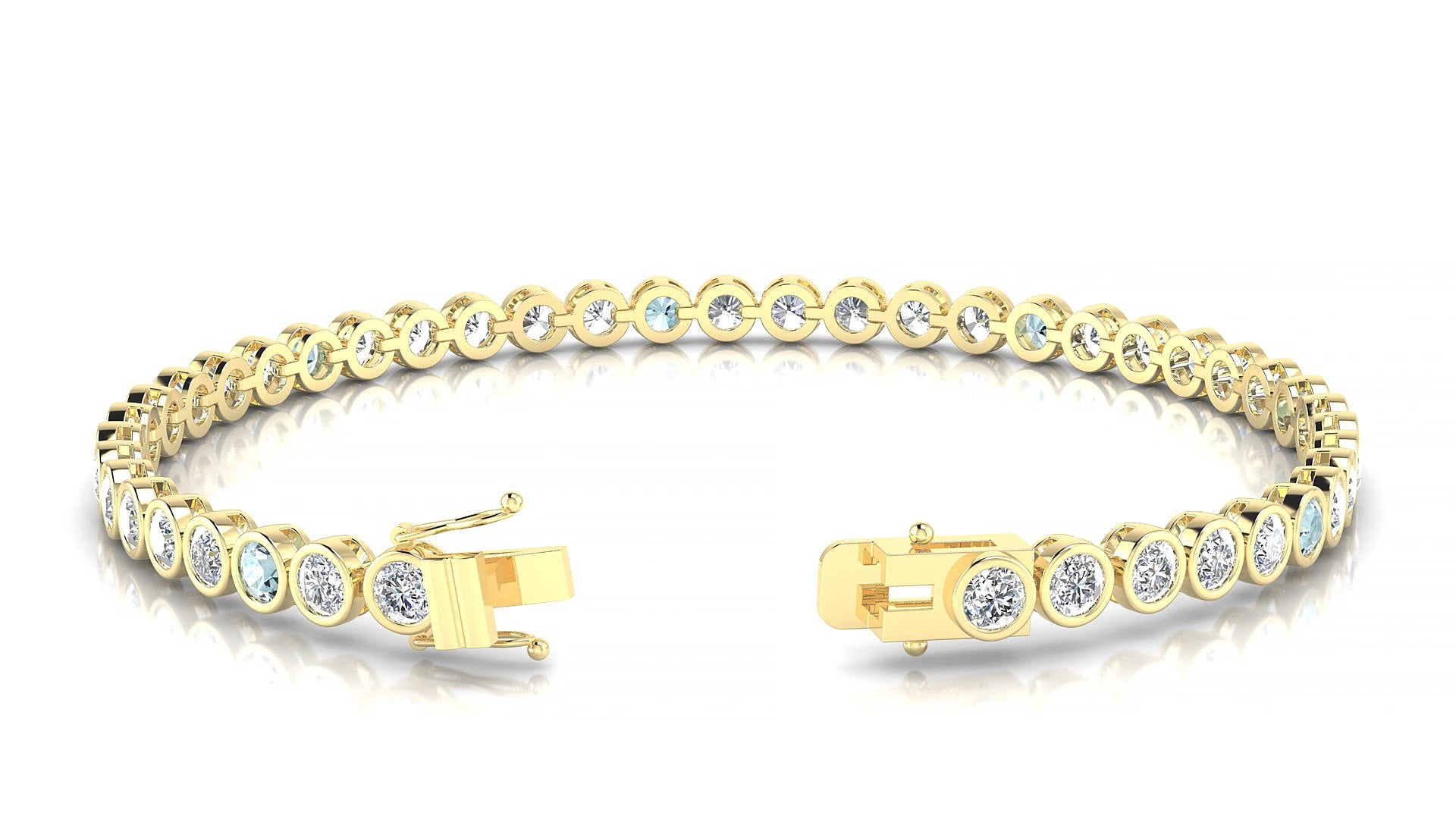 Avila 1-5 | 18k Yellow Gold 3 mm Round Natural Aquamarine & Diamond 15 cm Tennis Bracelet
