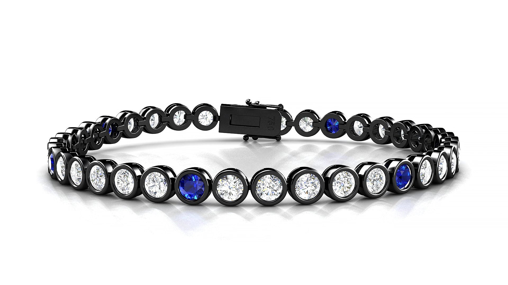 Avila 1-5 | 18k Black Gold 3.4 mm Round Natural Sapphire & Diamond 15 cm Tennis Bracelet
