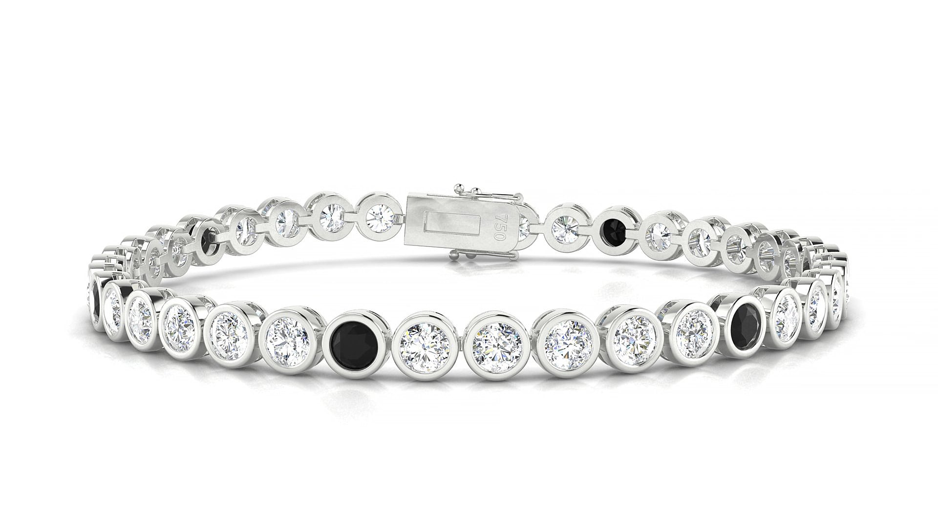 Avila 1-5 | 18k White Gold 3.4 mm Round Natural Black Diamond & Diamond 19 cm Tennis Bracelet