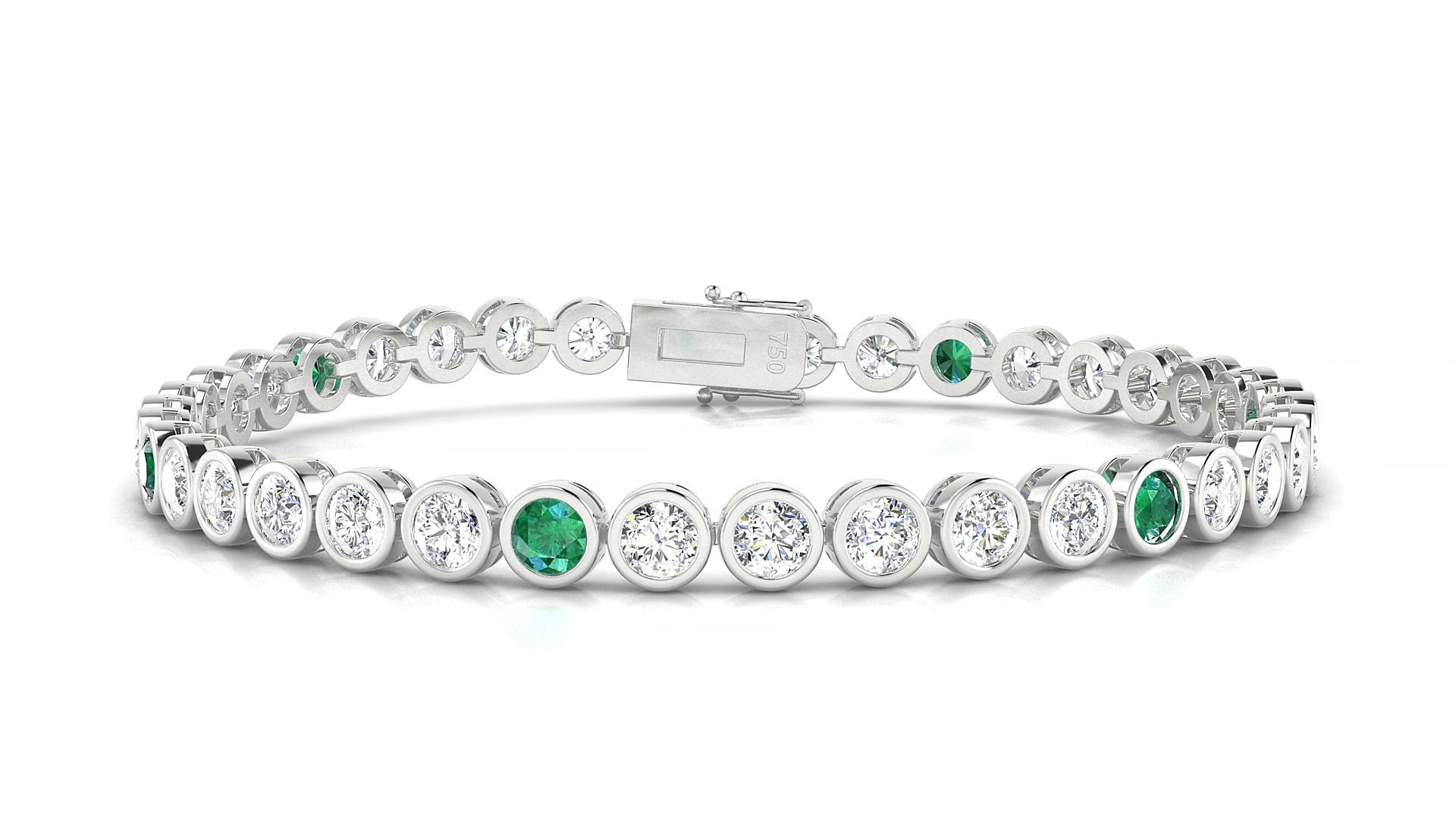 Avila 1-5 | 18k White Gold 3.4 mm Round Natural Emerald & Diamond 15 cm Tennis Bracelet