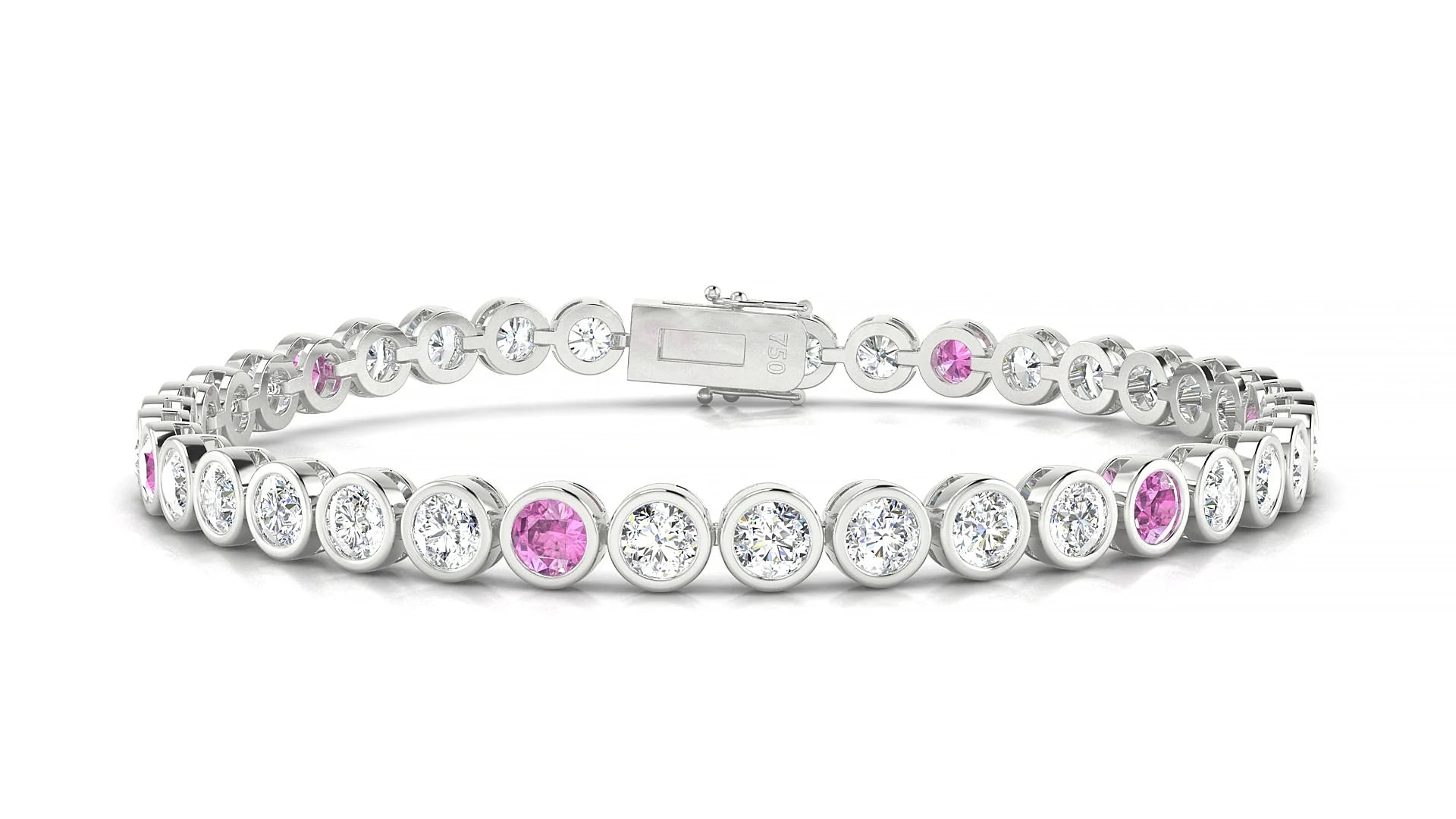 Avila 1-5 | 18k White Gold 3.4 mm Round Natural Pink Sapphire & Diamond Tennis Bracelet
