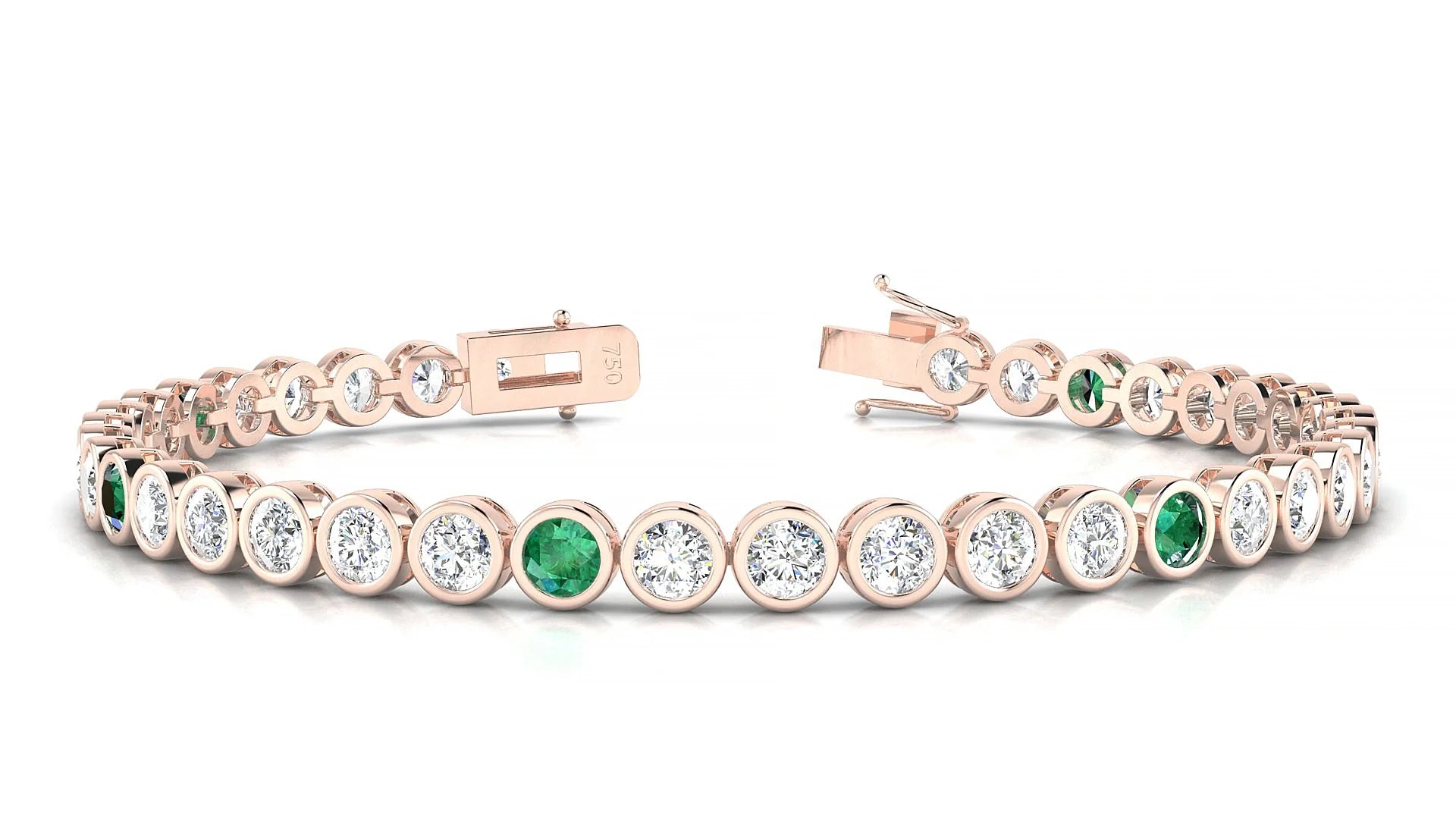 Avila 1-5 | 18k Rose Gold 3.4 mm Round Natural Emerald & Diamond Tennis Bracelet