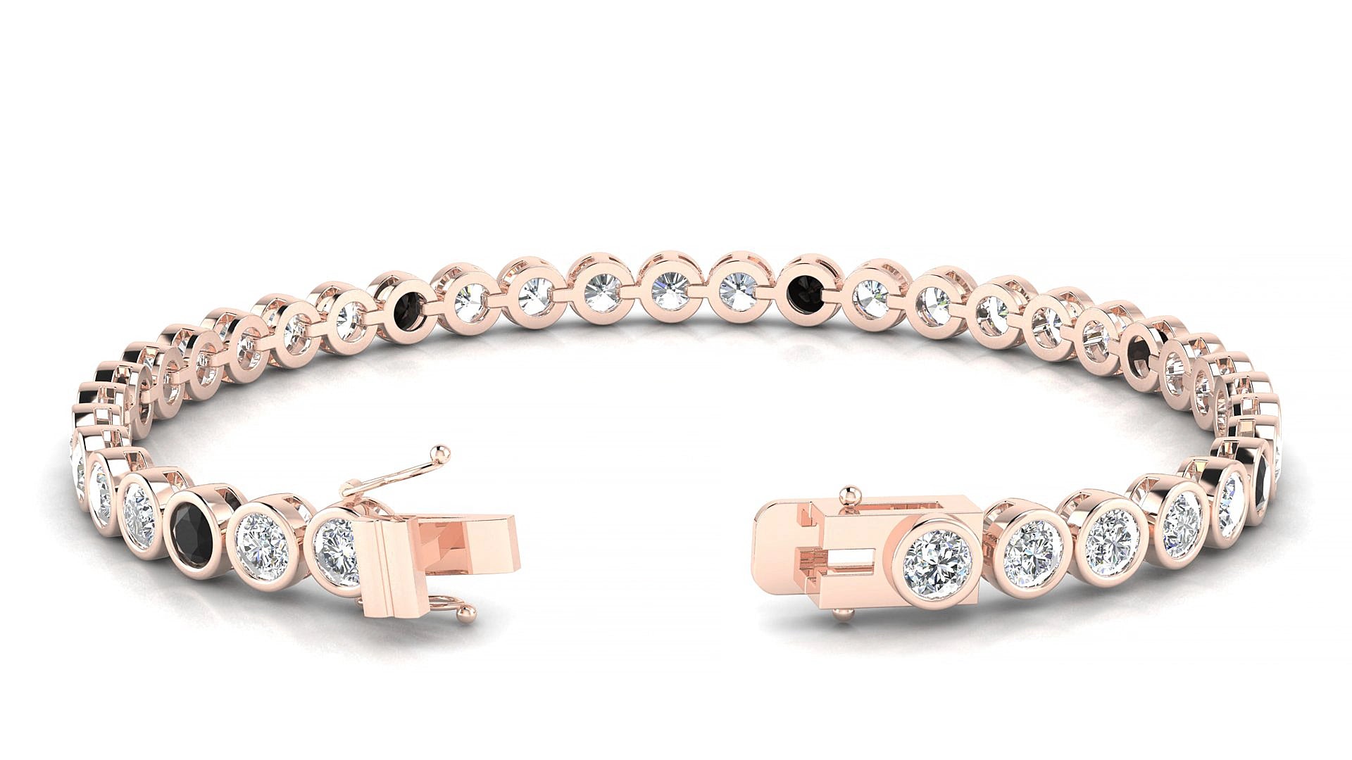 Avila 1-5 | 18k Rose Gold 3.4 mm Round Natural Black Diamond & Diamond 15 cm Tennis Bracelet